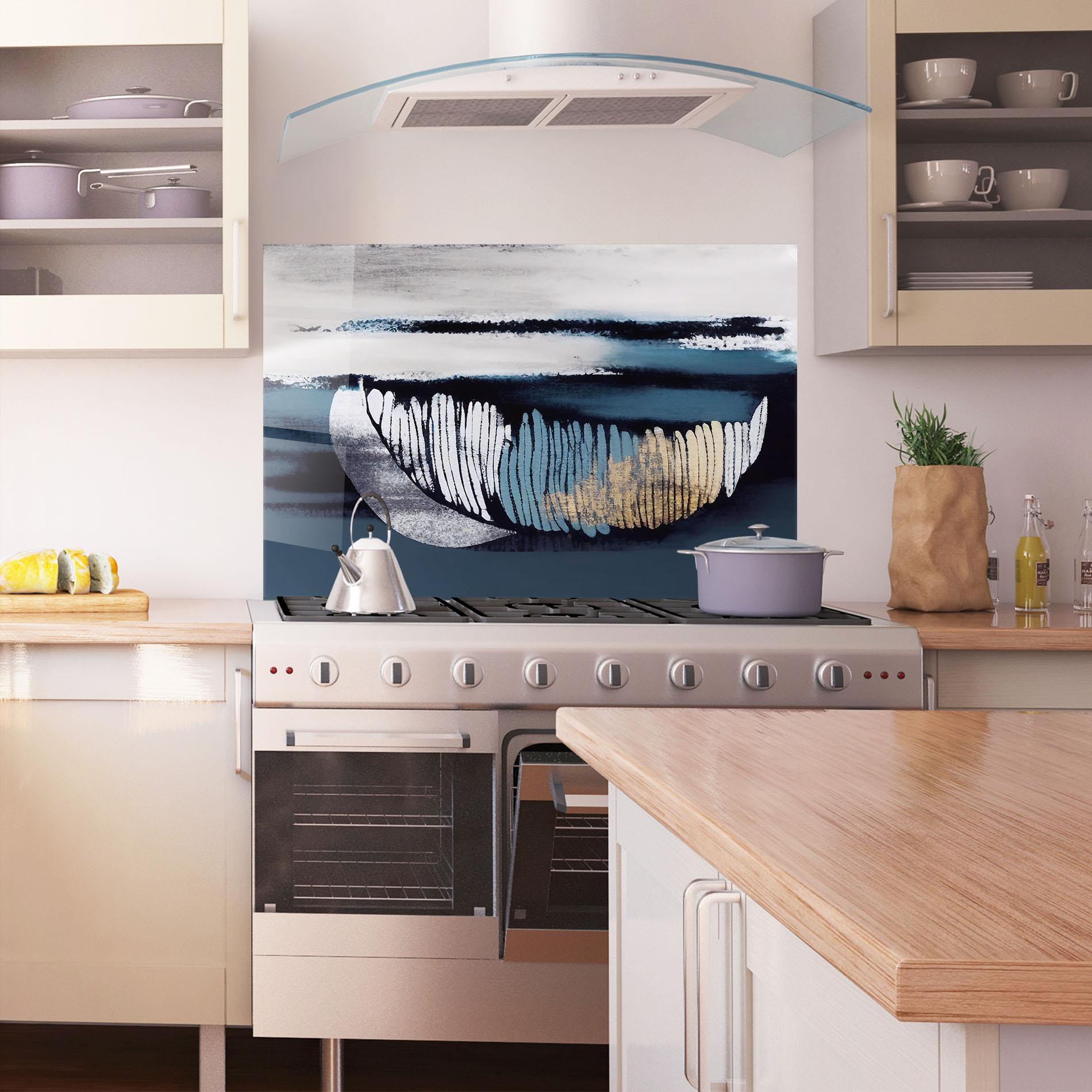 Panou Sticla Bucatarie Blue Feather mockup 1