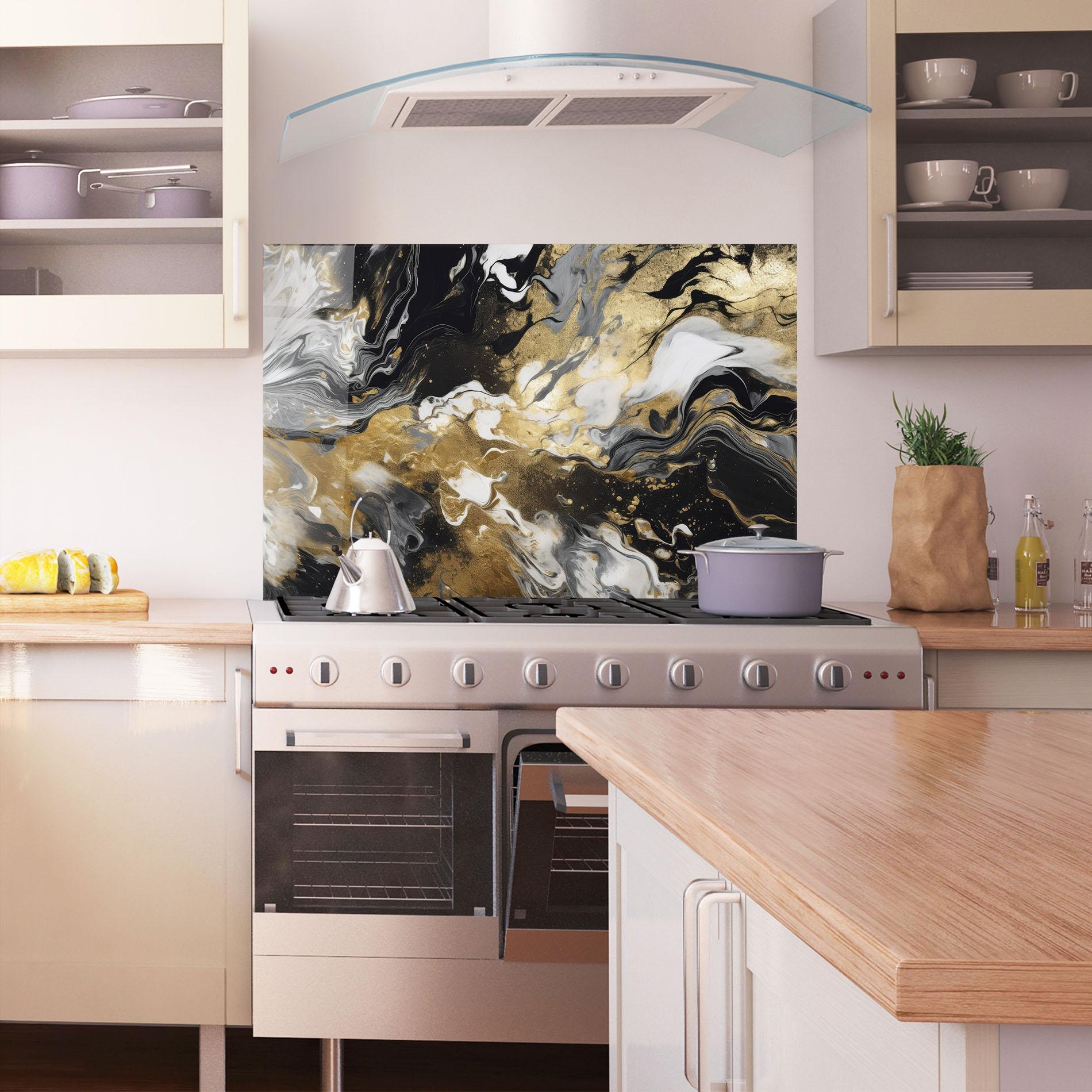 Panou Sticla Bucatarie Gold Acrylic Fluid mockup 1