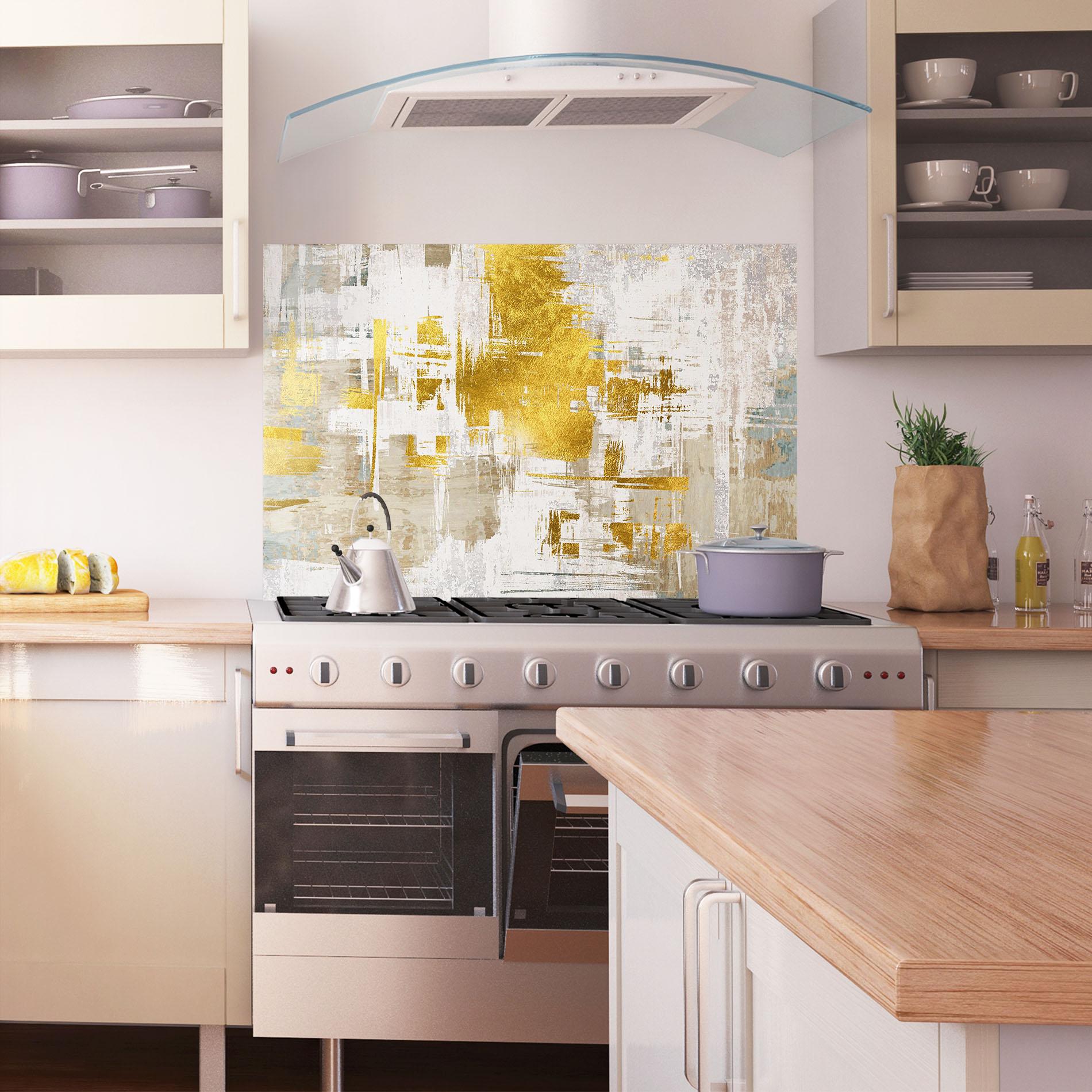 Panou Sticla Bucatarie Gold And White Brush mockup 1