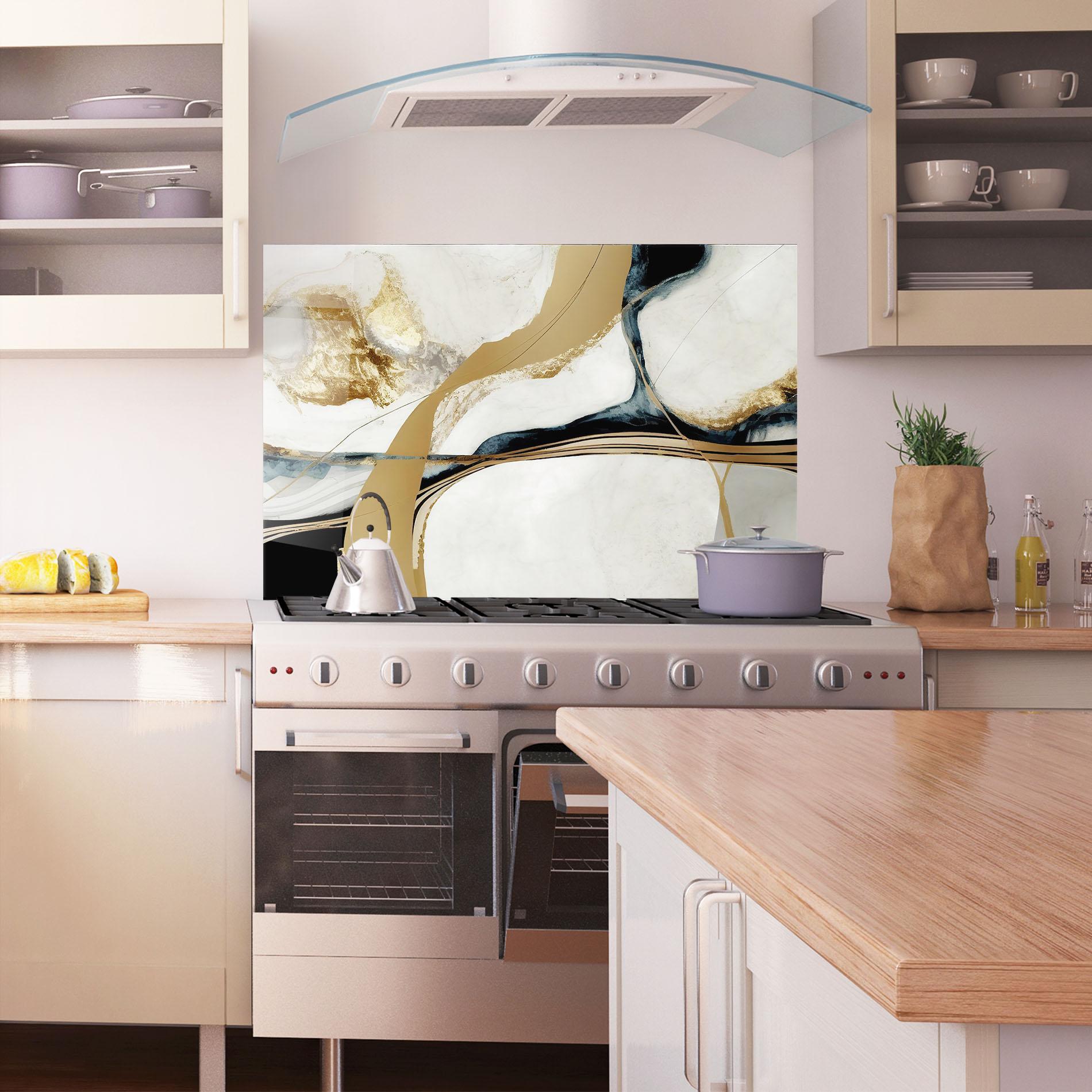 Panou Sticla Bucatarie Golden Blue Marble mockup 1