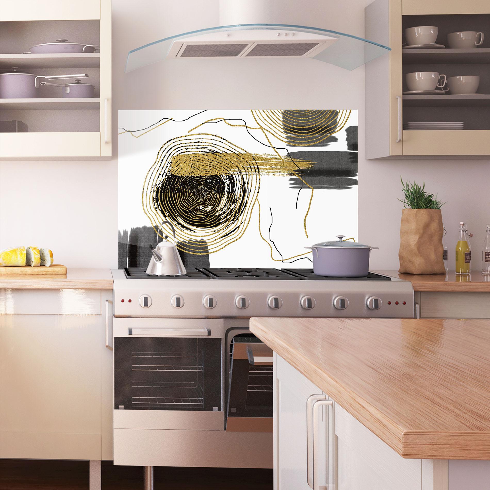 Panou Sticla Bucatarie Golden Grey Spiral mockup 1