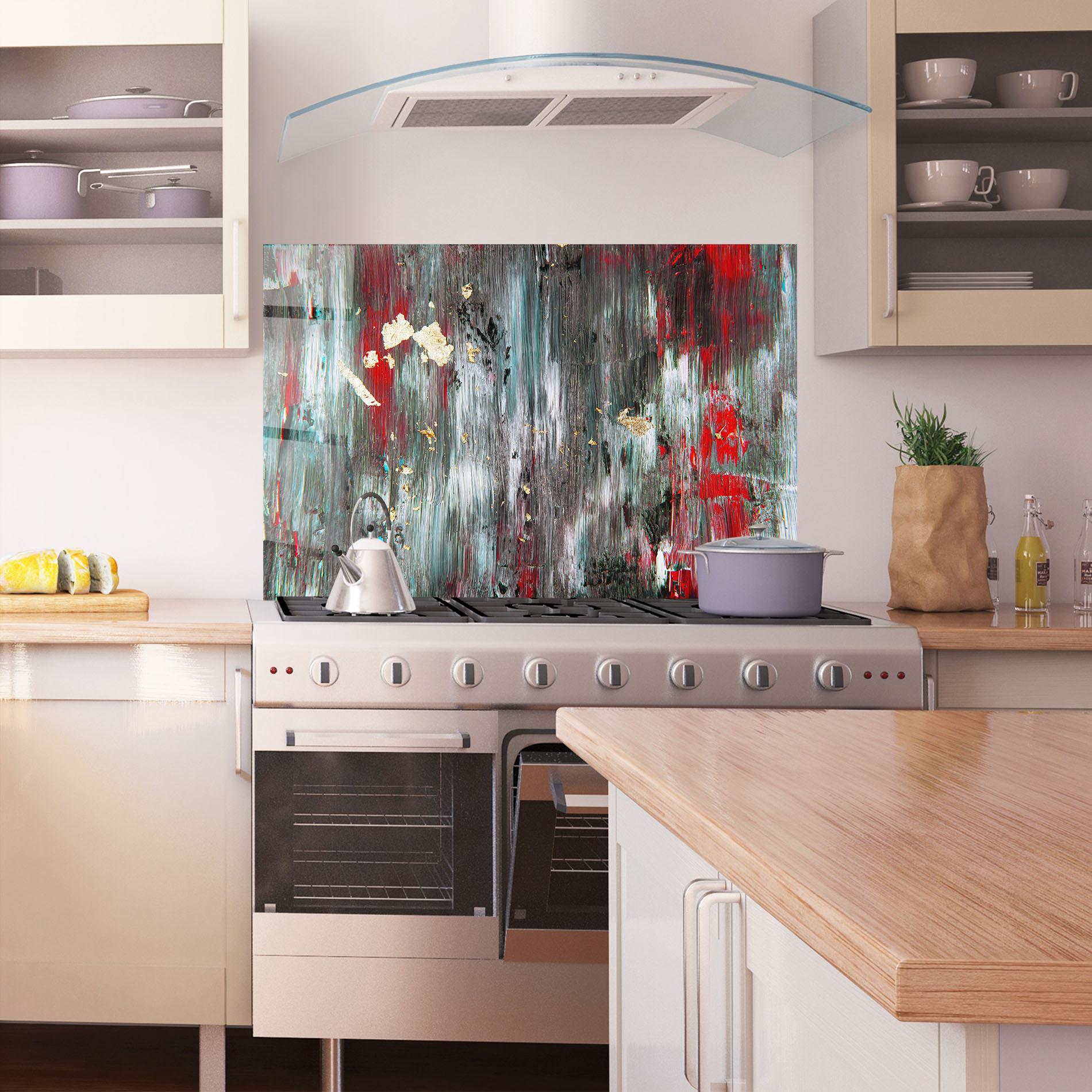 Panou Sticla Bucatarie Grey With Red Painting mockup 1