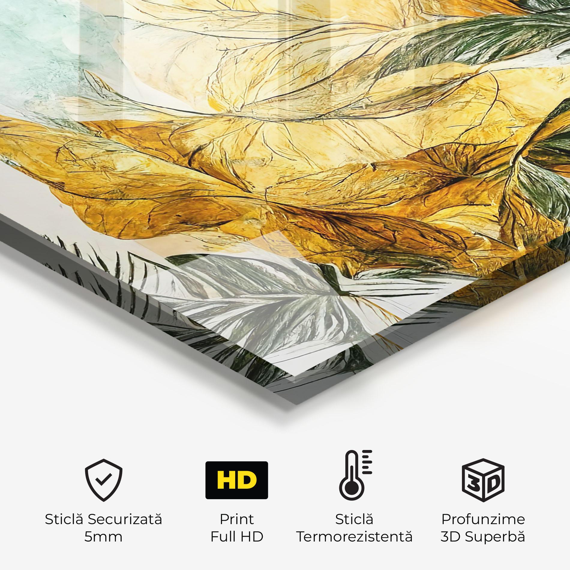 Panou Sticla Bucatarie Gold And Green Leafes mockup 2