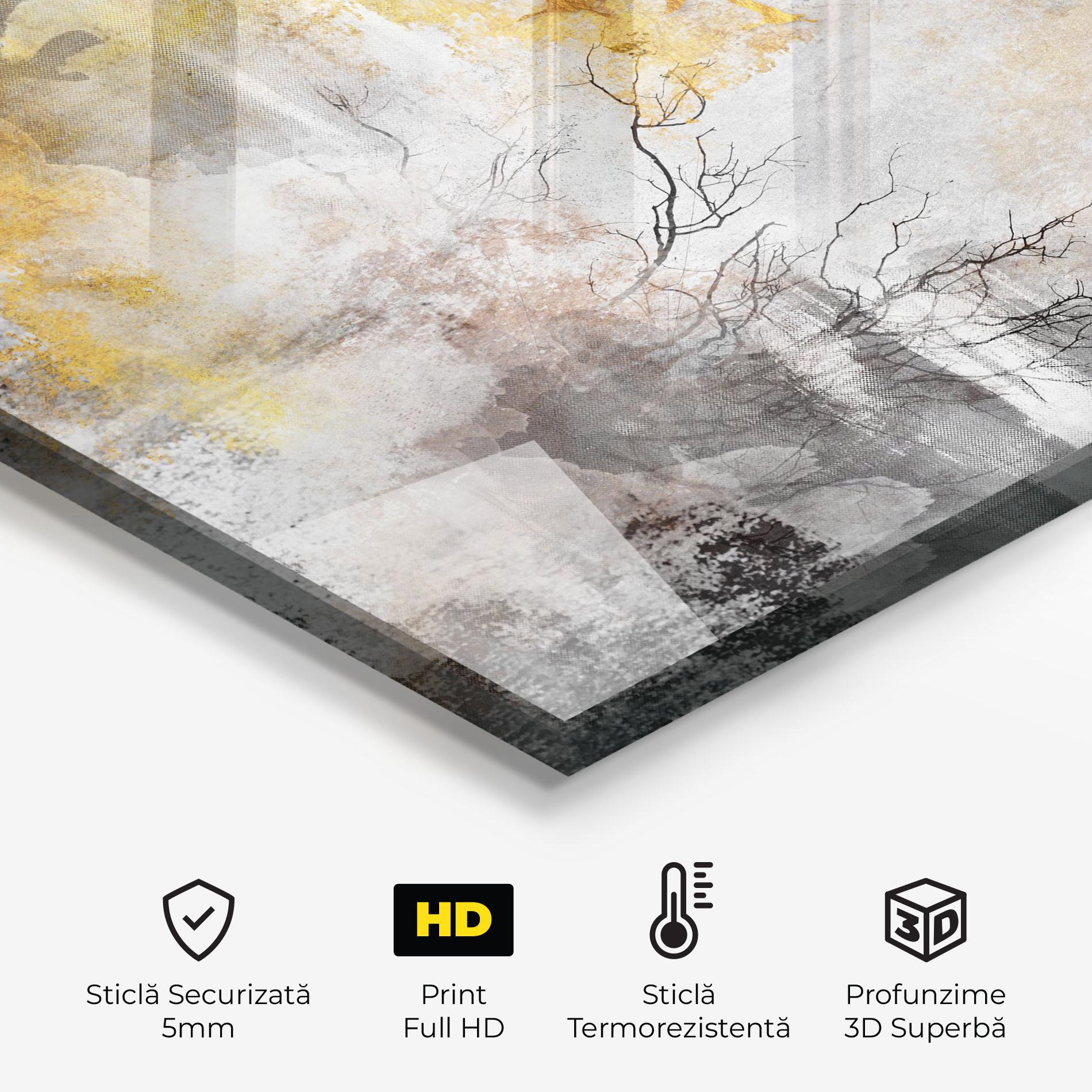 Panou Sticla Bucatarie Gold Birds Flying mockup 2