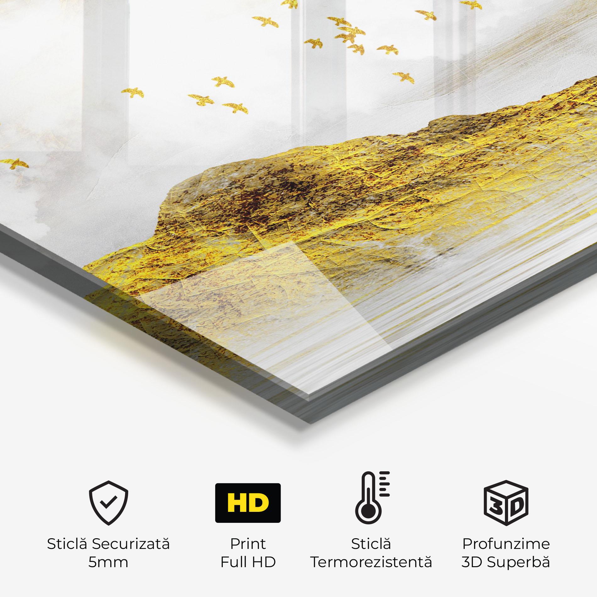Panou Sticla Bucatarie Gold Mountains Abstract mockup 2