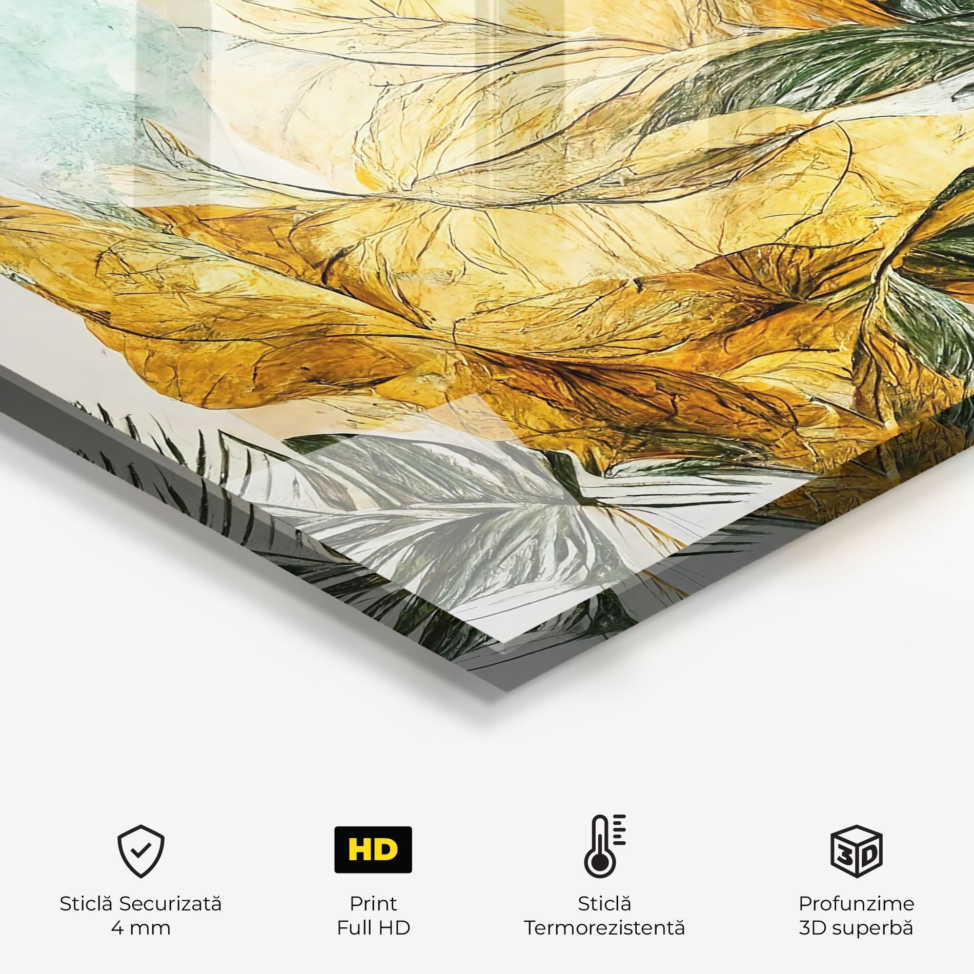 Panou Sticla Bucatarie Gold And Green Leafes mockup 2