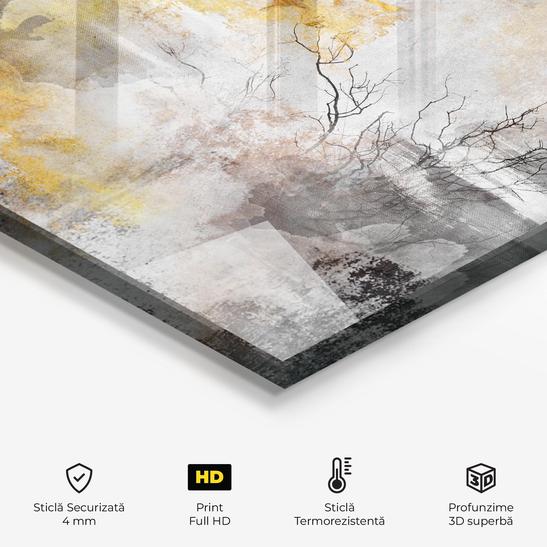 Panou Sticla Bucatarie Gold Birds Flying mockup 2