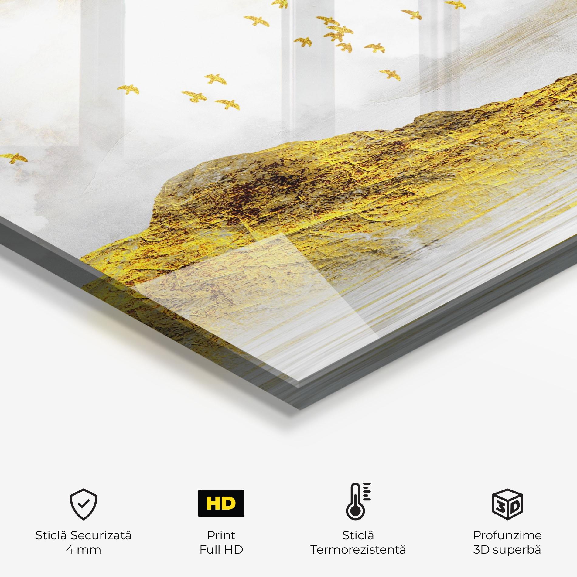 Panou Sticla Bucatarie Gold Mountains Abstract mockup 2