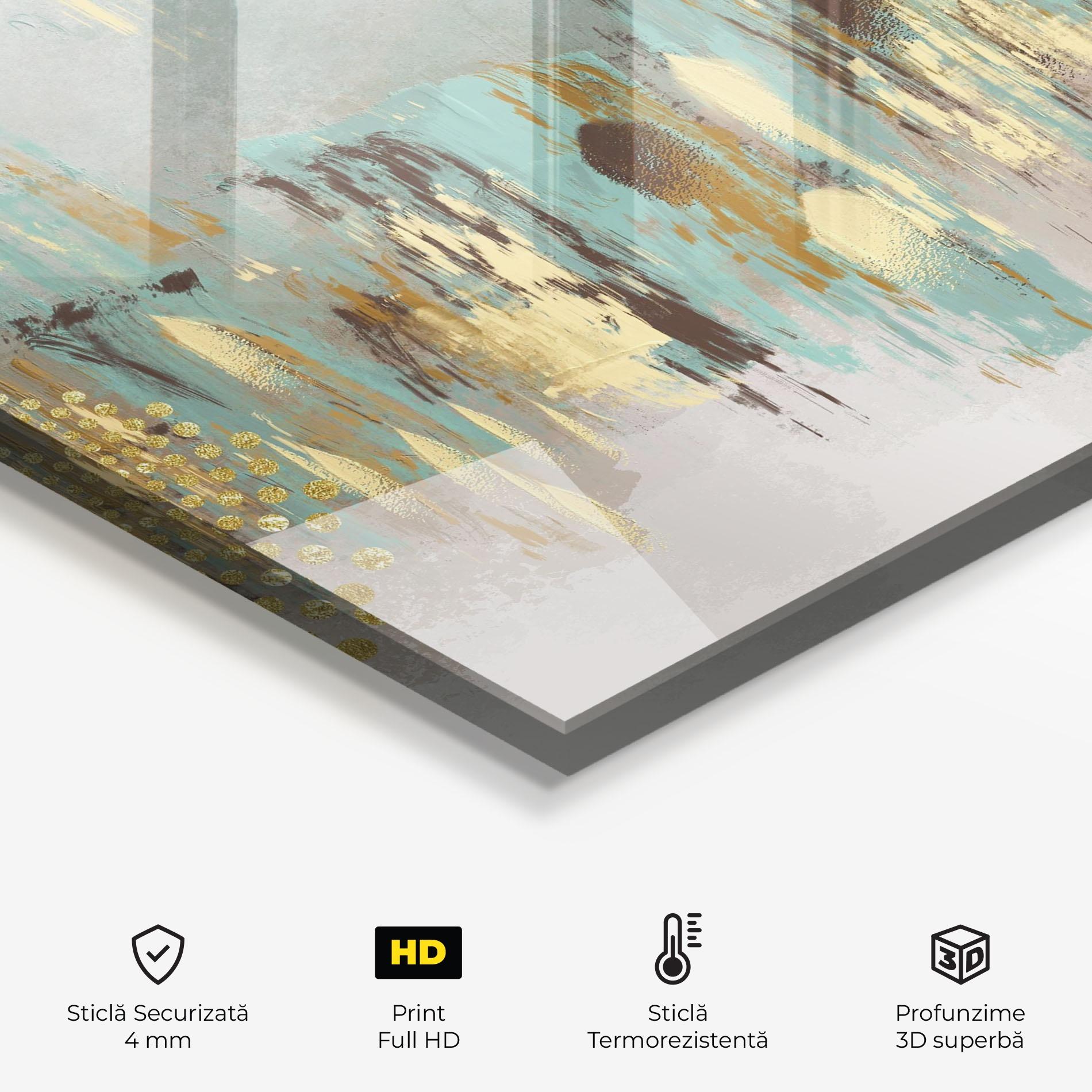 Panou Sticla Bucatarie Gold Spiral Points mockup 2