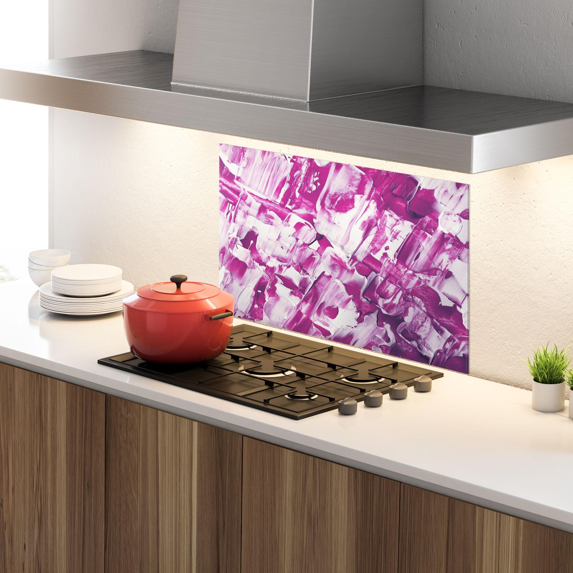 Panou Sticla Bucatarie Abstract White And Pink mockup 4