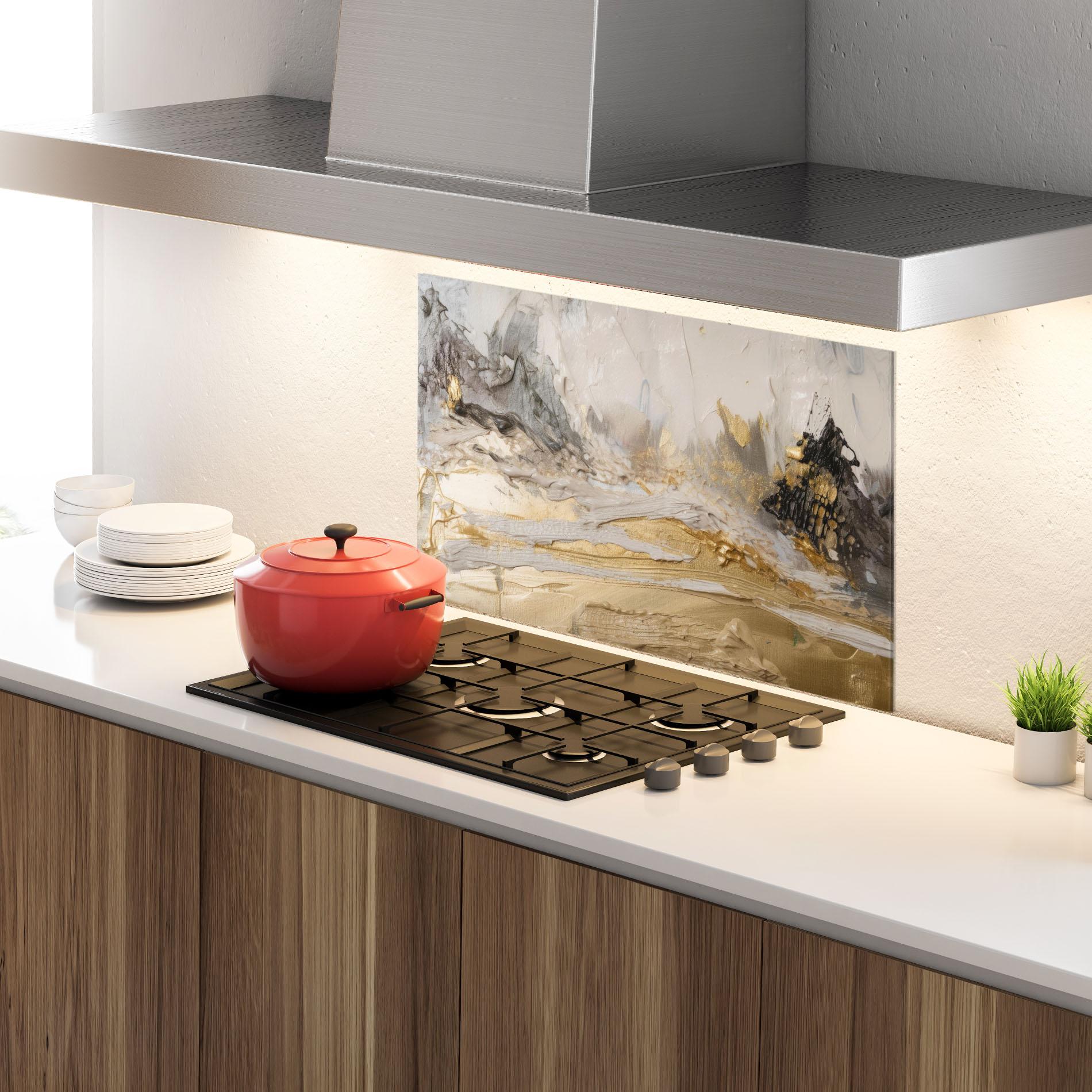 Panou Sticla Bucatarie Abstract White Waves mockup 4