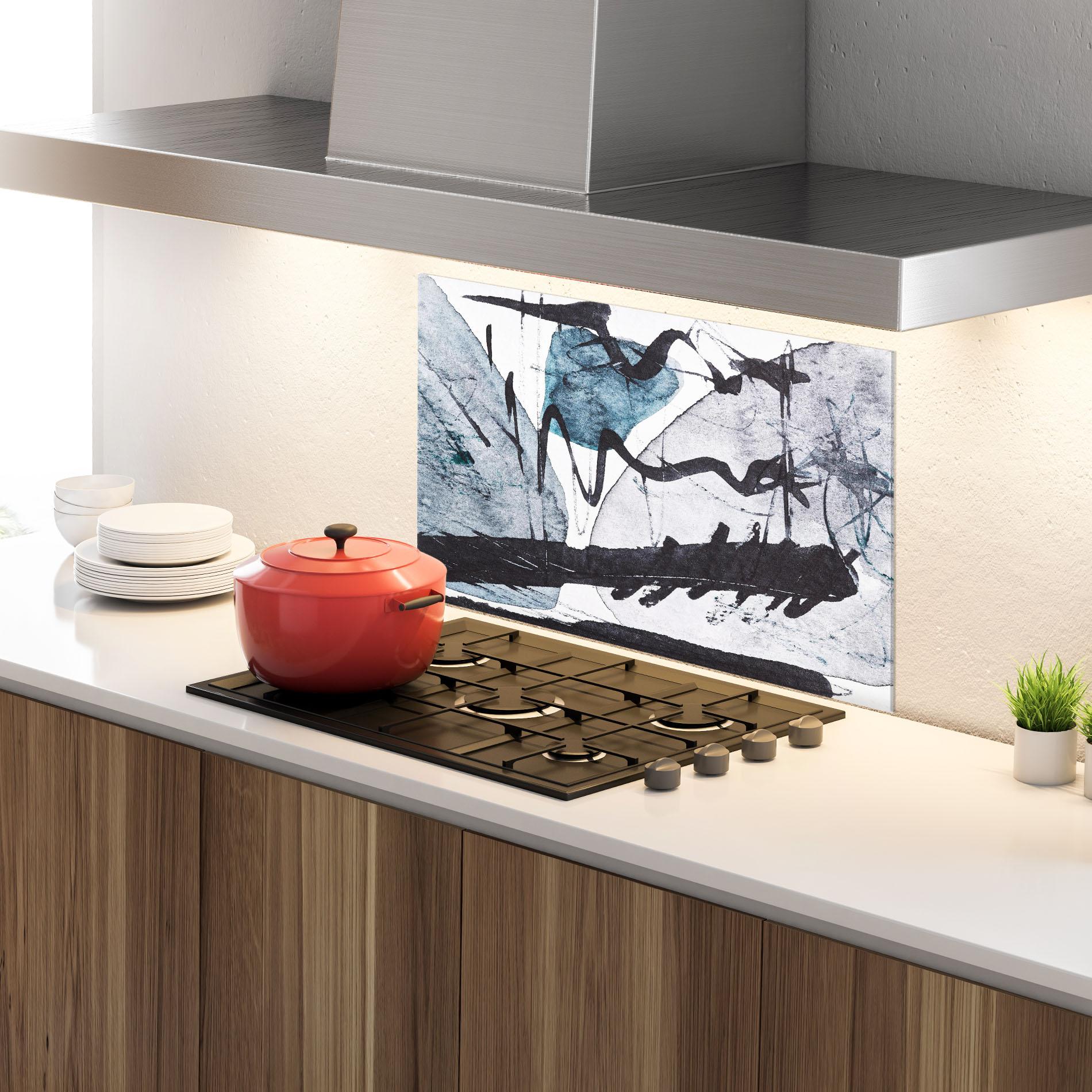 Panou Sticla Bucatarie Black Grey Lines mockup 4