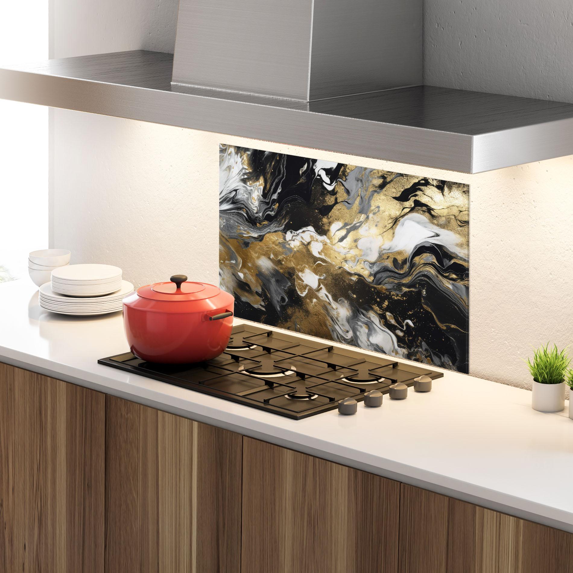 Panou Sticla Bucatarie Gold Acrylic Fluid mockup 4