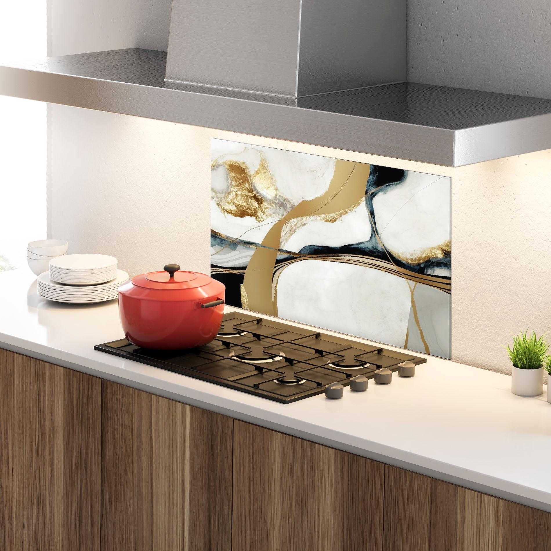 Panou Sticla Bucatarie Golden Blue Marble mockup 4