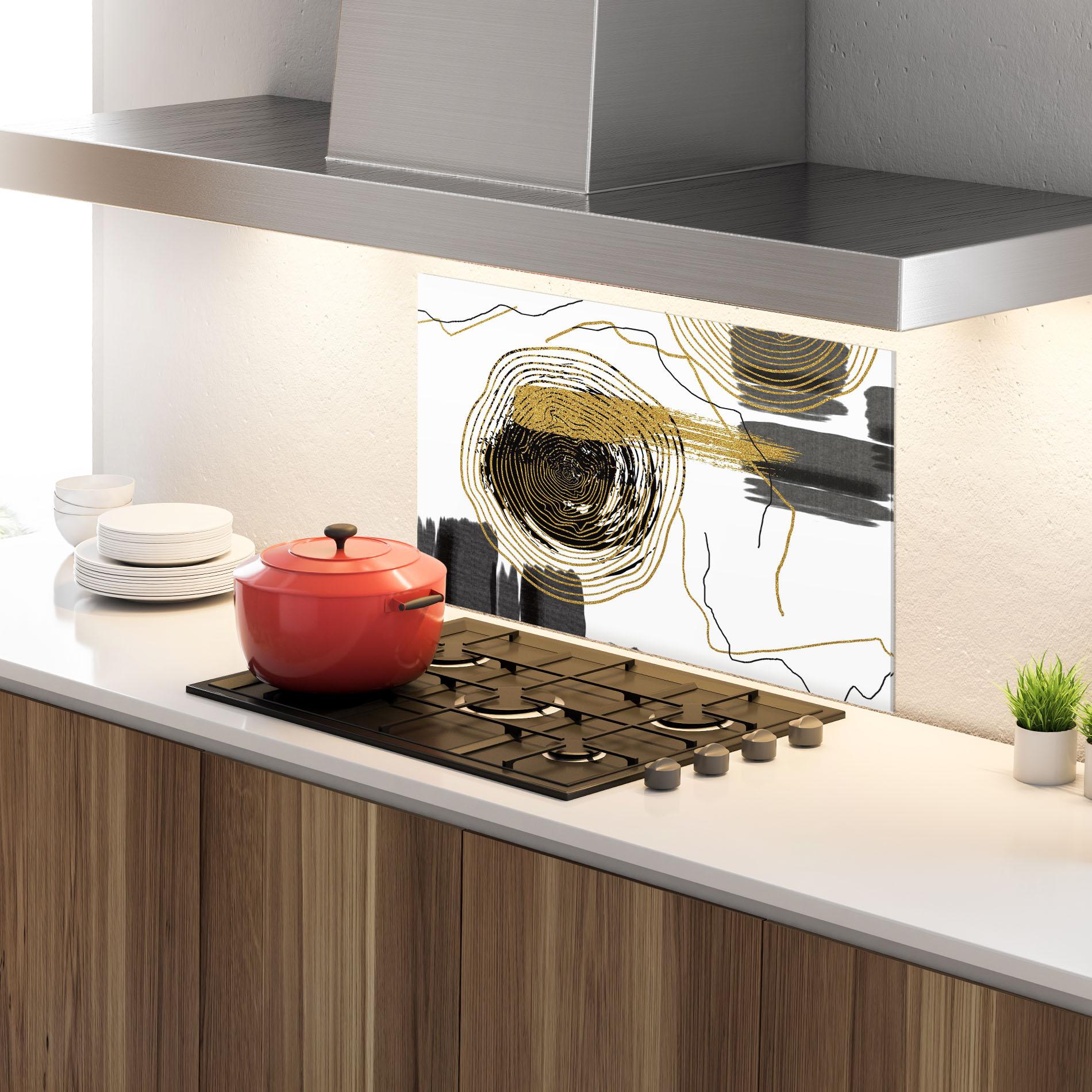 Panou Sticla Bucatarie Golden Grey Spiral mockup 4