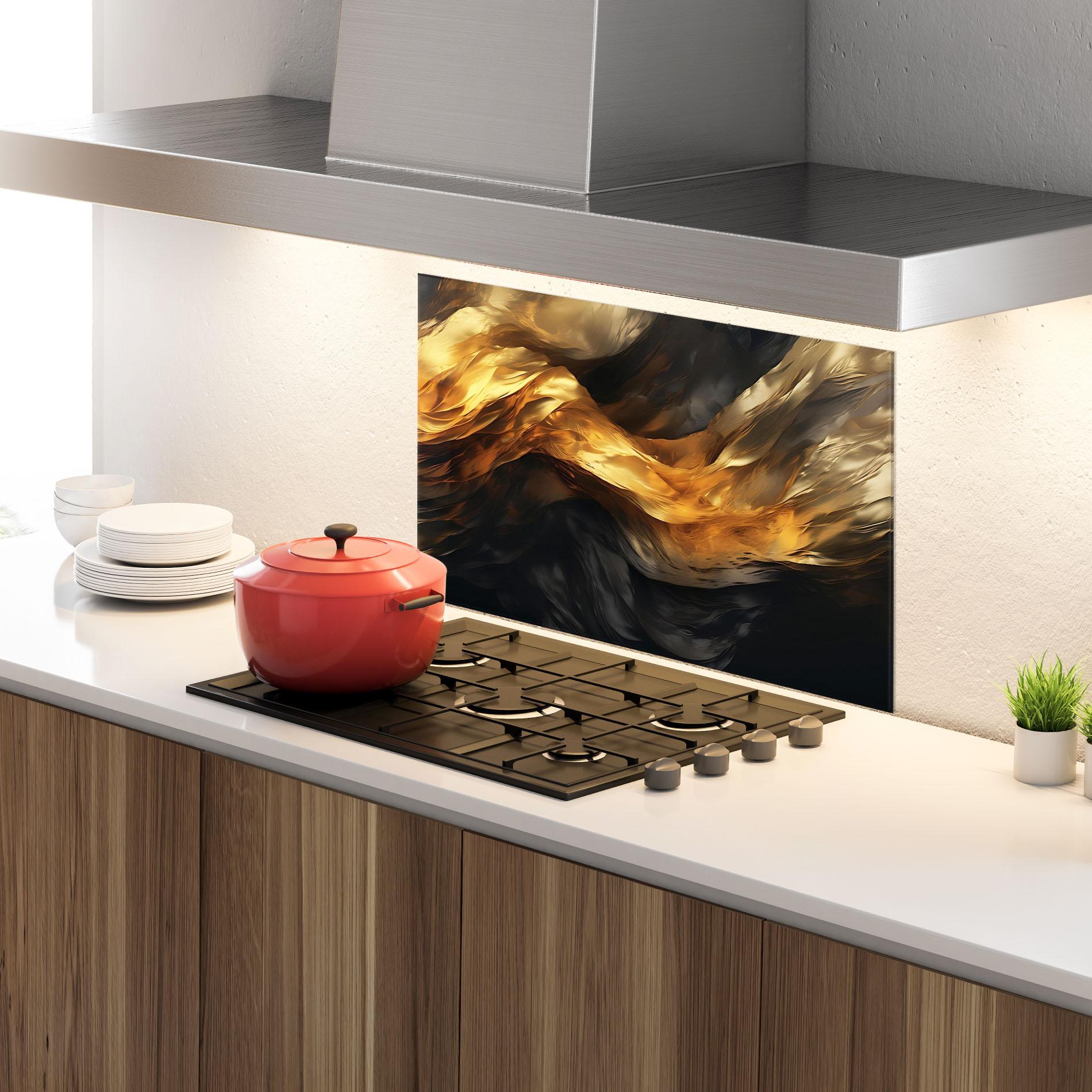 Panou Sticla Bucatarie Golden Waves With Black mockup 4