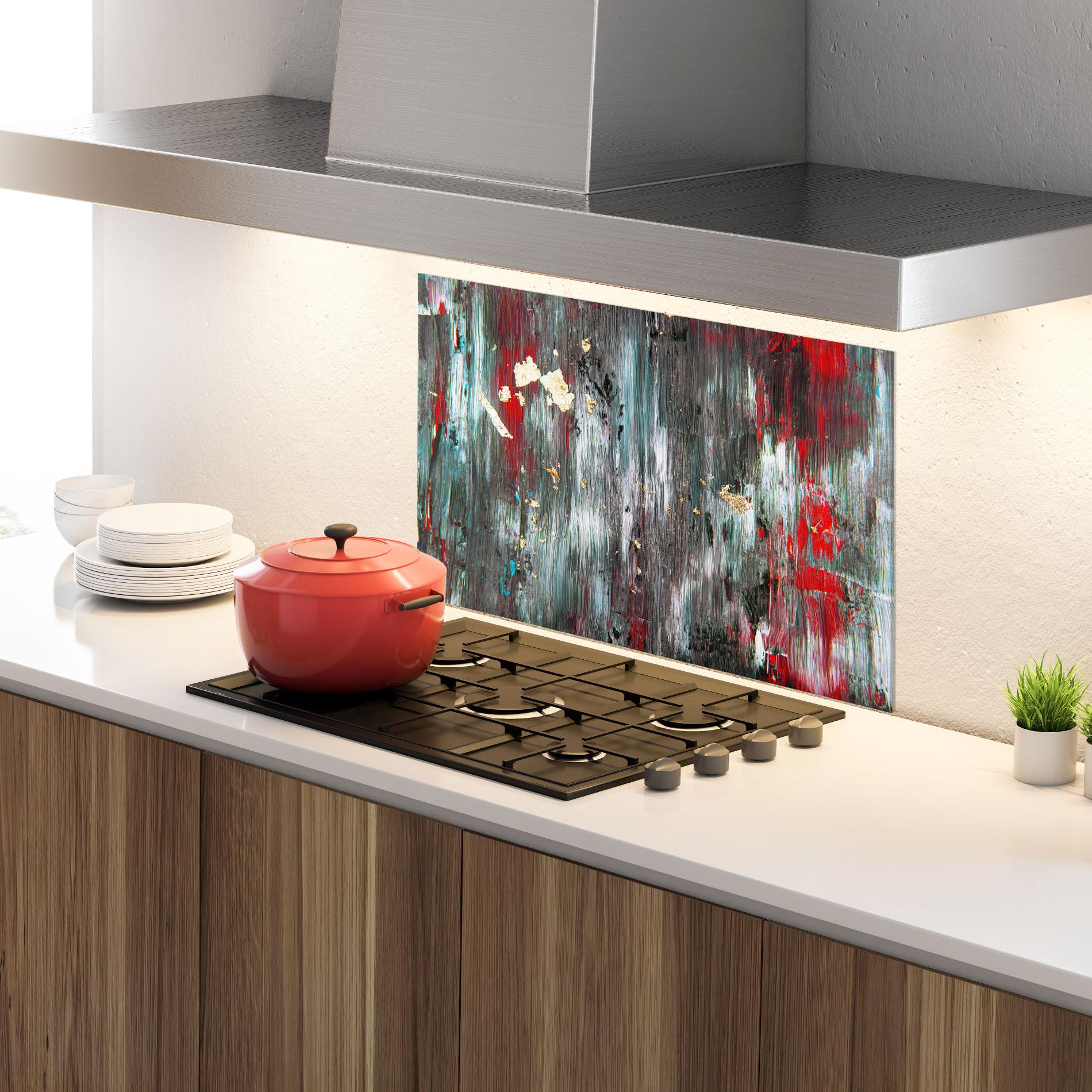 Panou Sticla Bucatarie Grey With Red Painting mockup 4