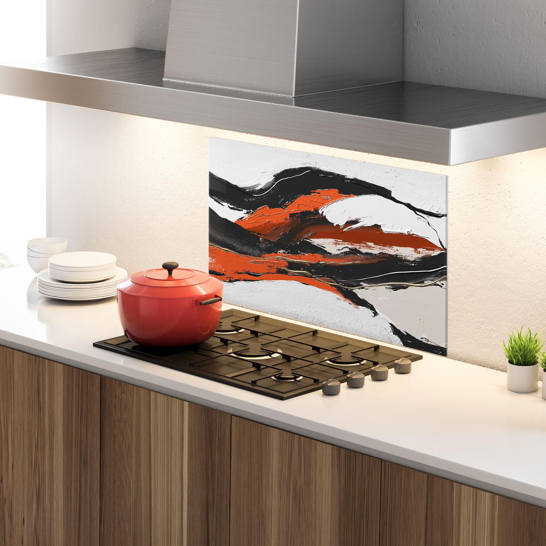 Panou Sticla Bucatarie Red And Black Brush mockup 4