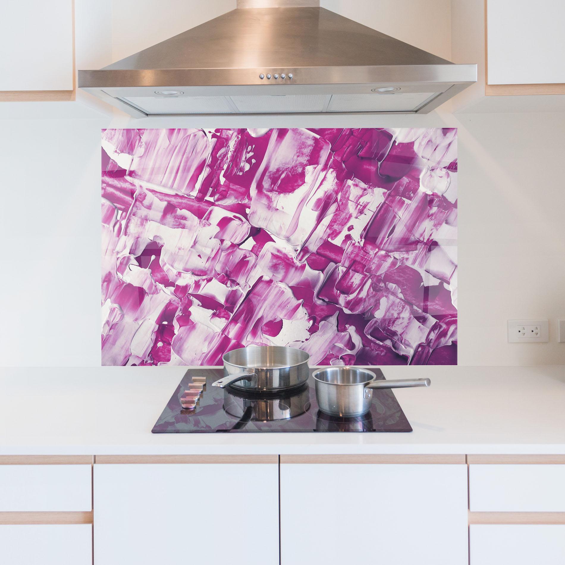 Panou Sticla Bucatarie Abstract White And Pink mockup 5