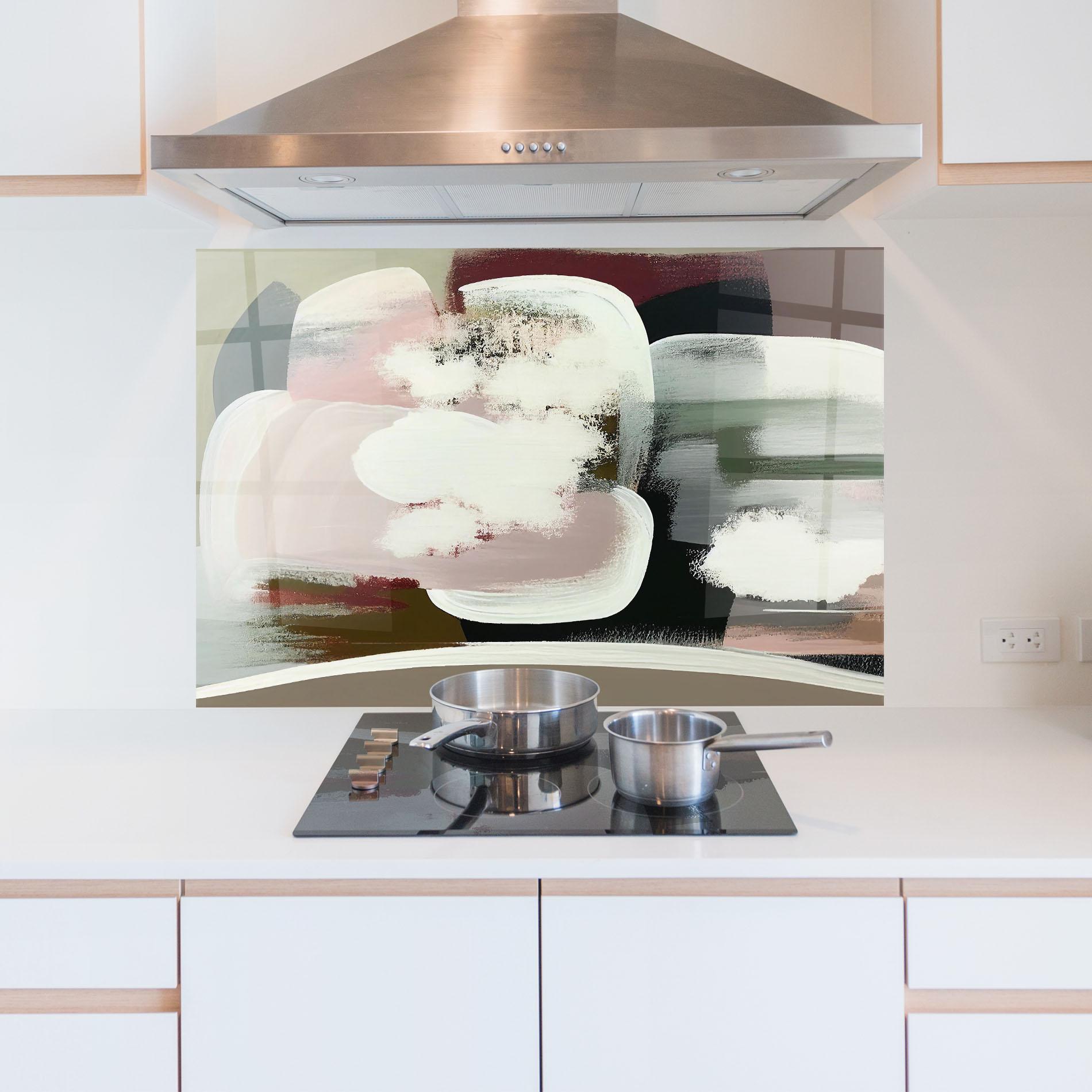 Panou Sticla Bucatarie Abstract White Clouds mockup 5