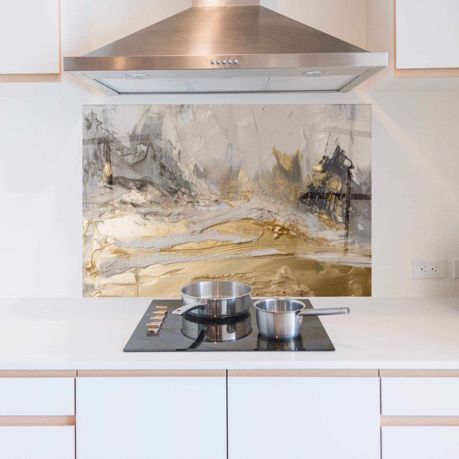 Panou Sticla Bucatarie Abstract White Waves mockup 5