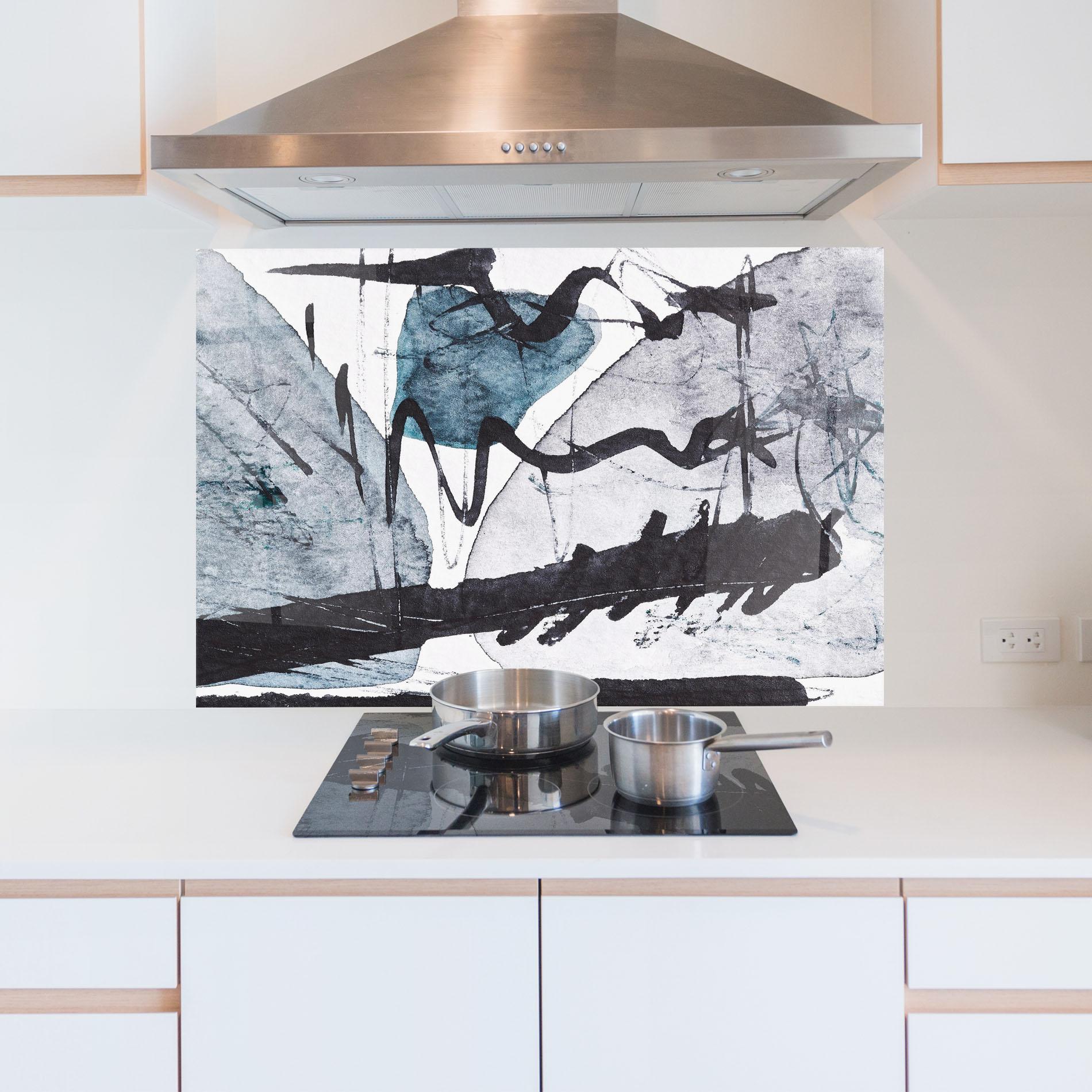 Panou Sticla Bucatarie Black Grey Lines mockup 5