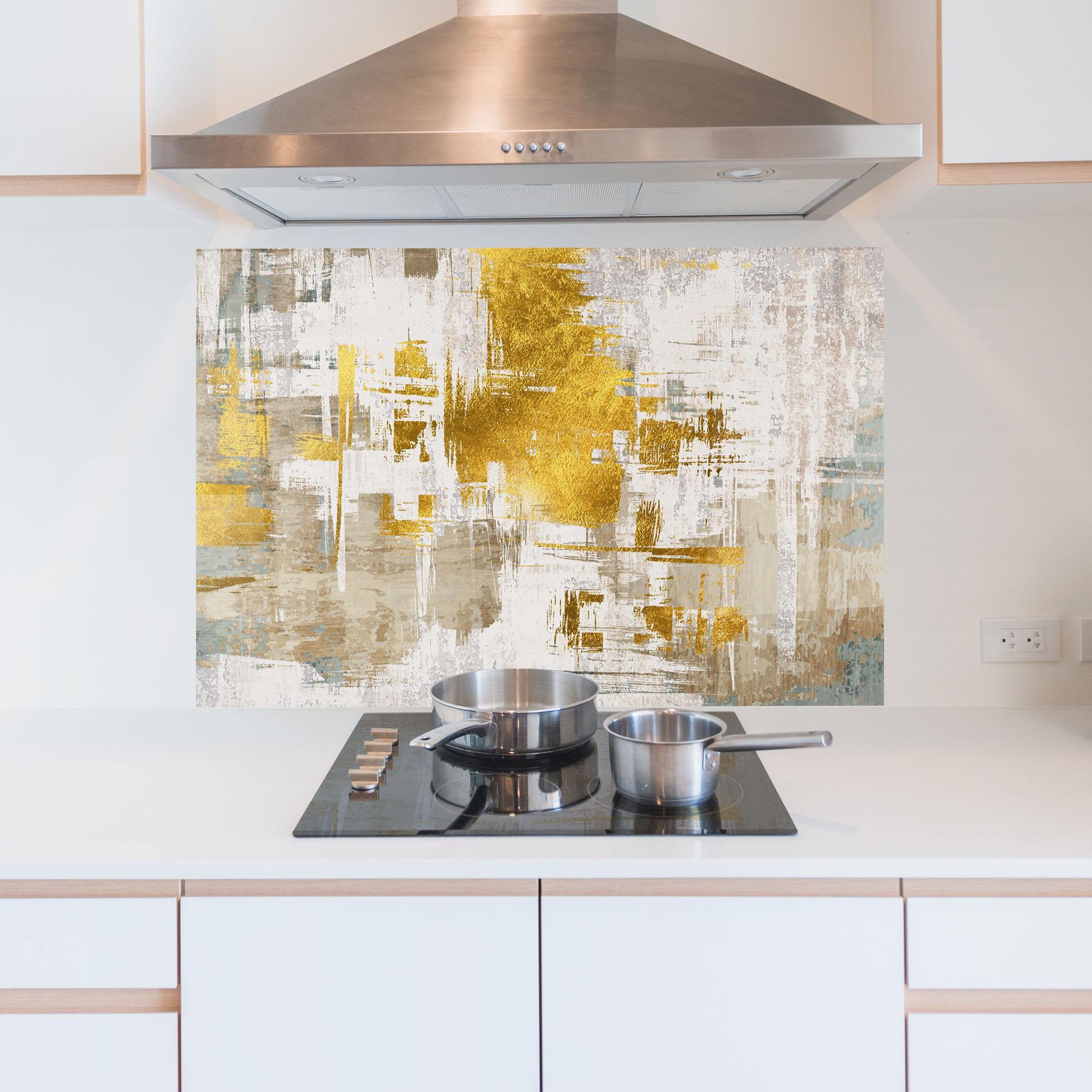 Panou Sticla Bucatarie Gold And White Brush mockup 5