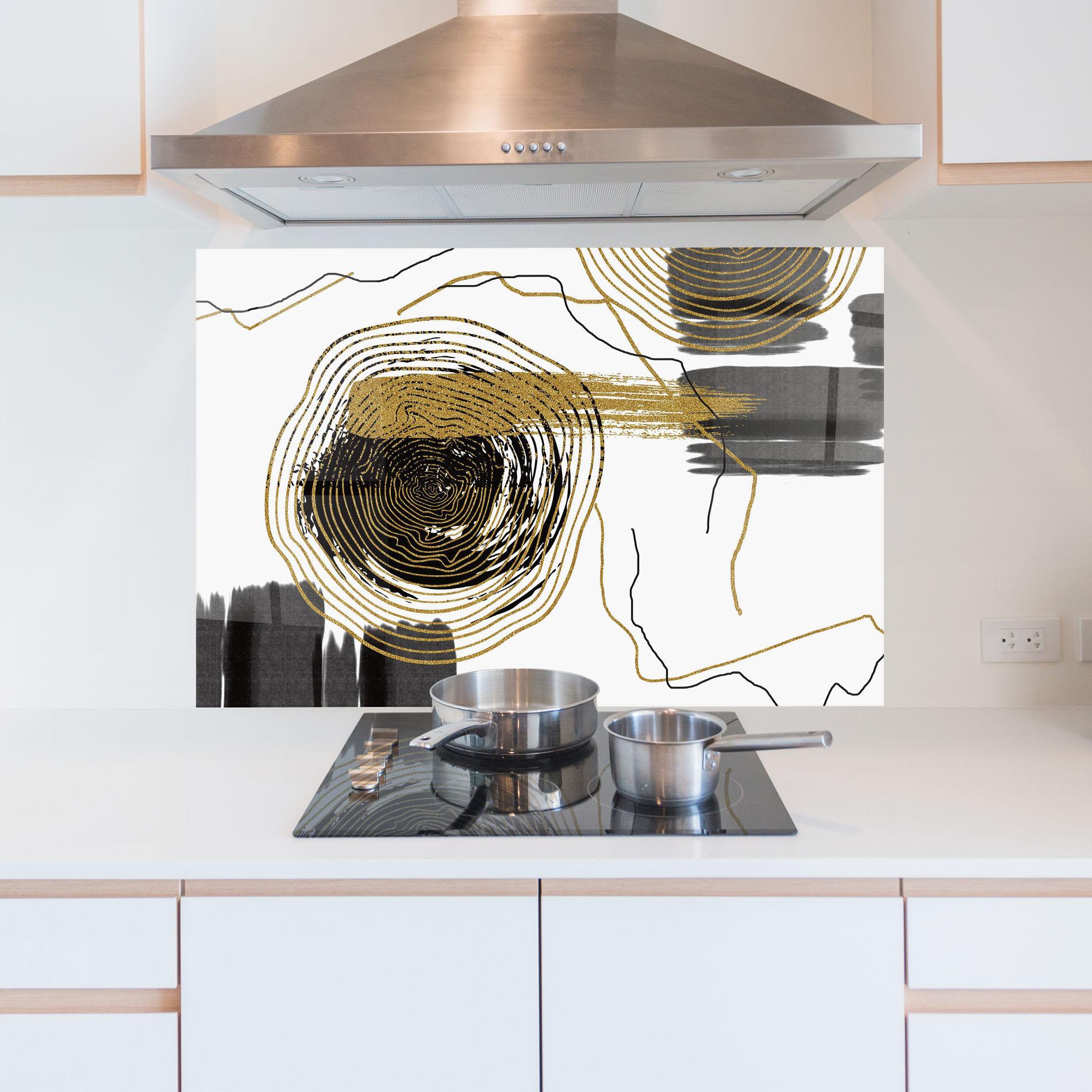 Panou Sticla Bucatarie Golden Grey Spiral mockup 5