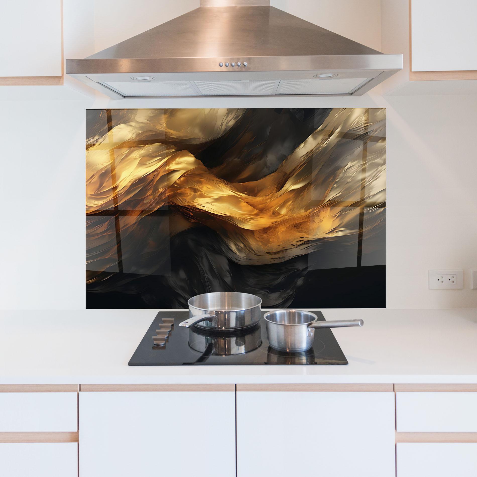Panou Sticla Bucatarie Golden Waves With Black mockup 5