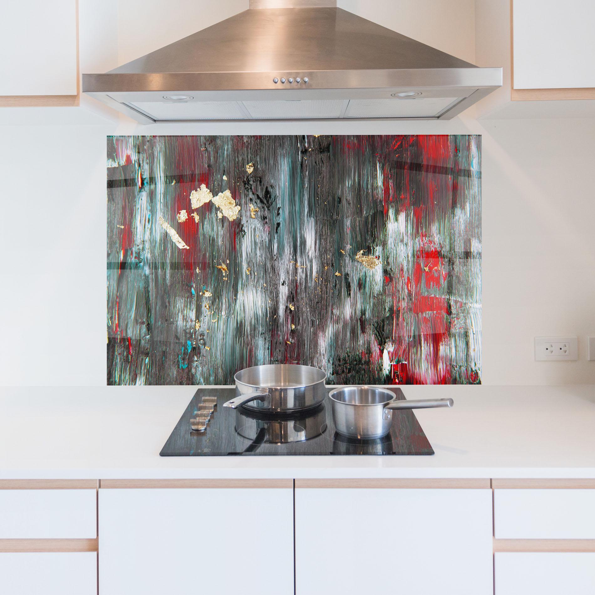 Panou Sticla Bucatarie Grey With Red Painting mockup 5