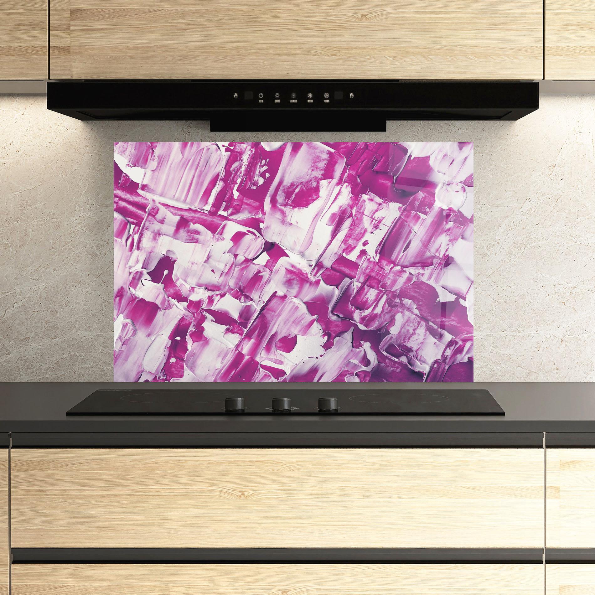 Panou Sticla Bucatarie Abstract White And Pink mockup 3