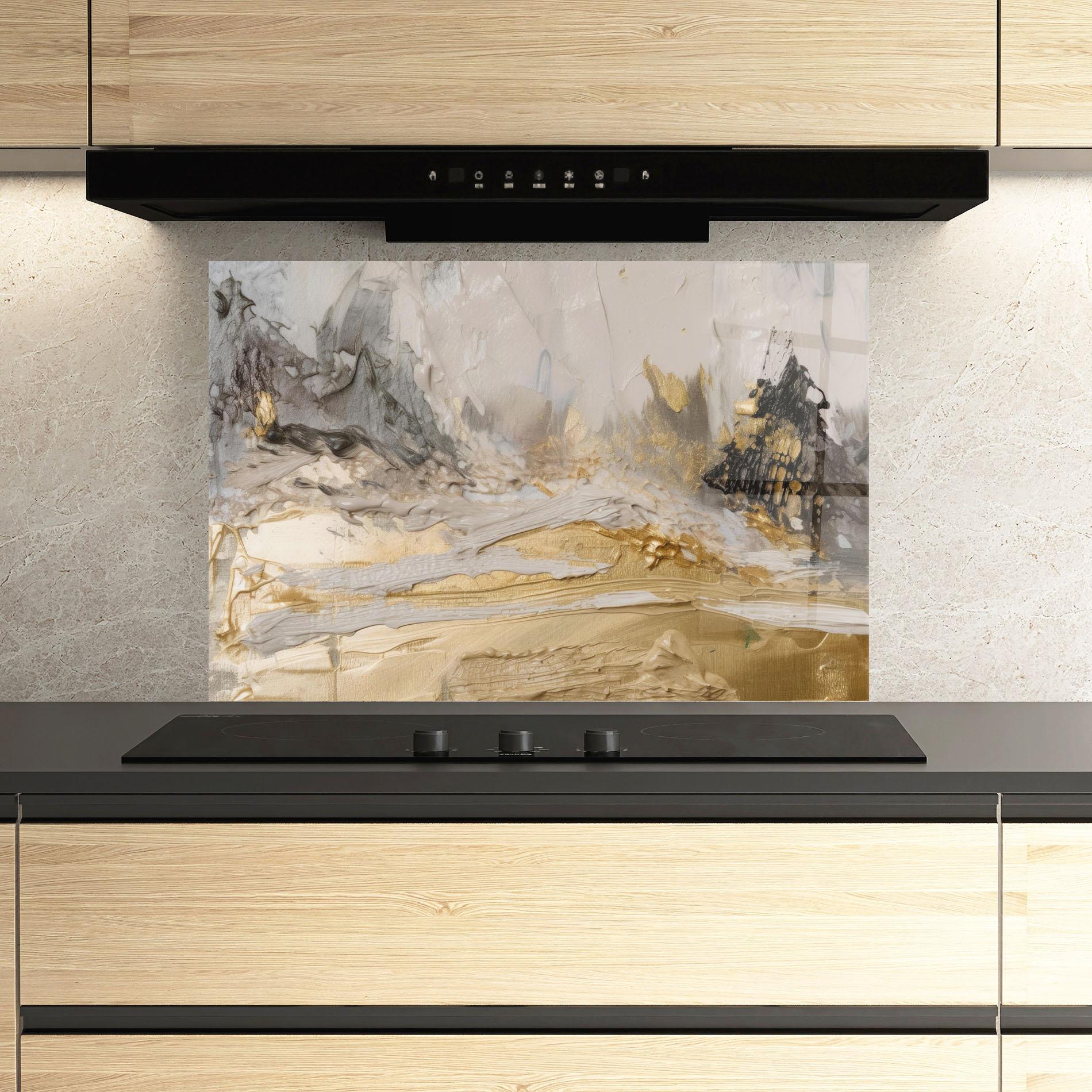 Panou Sticla Bucatarie Abstract White Waves mockup 3