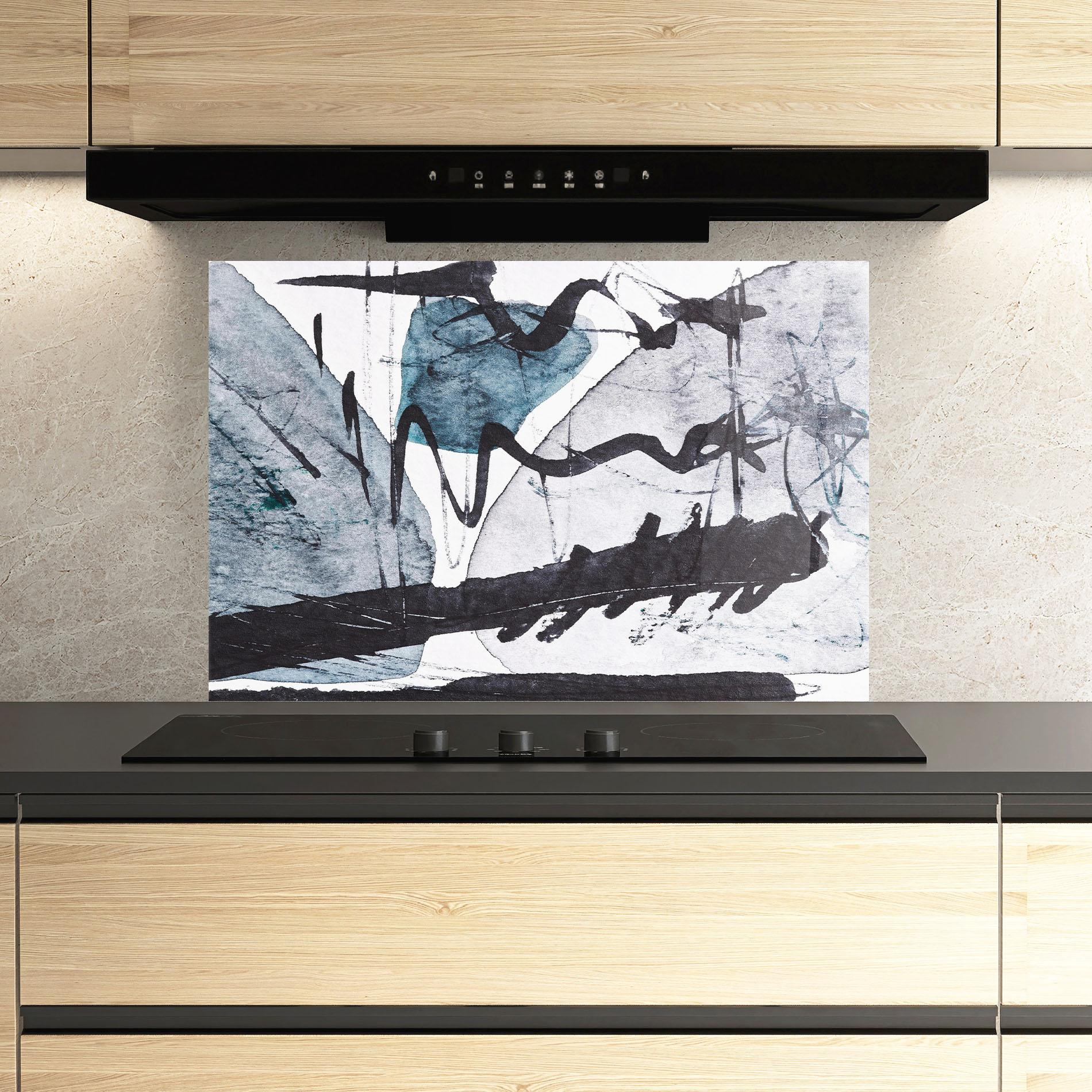 Panou Sticla Bucatarie Black Grey Lines mockup 3