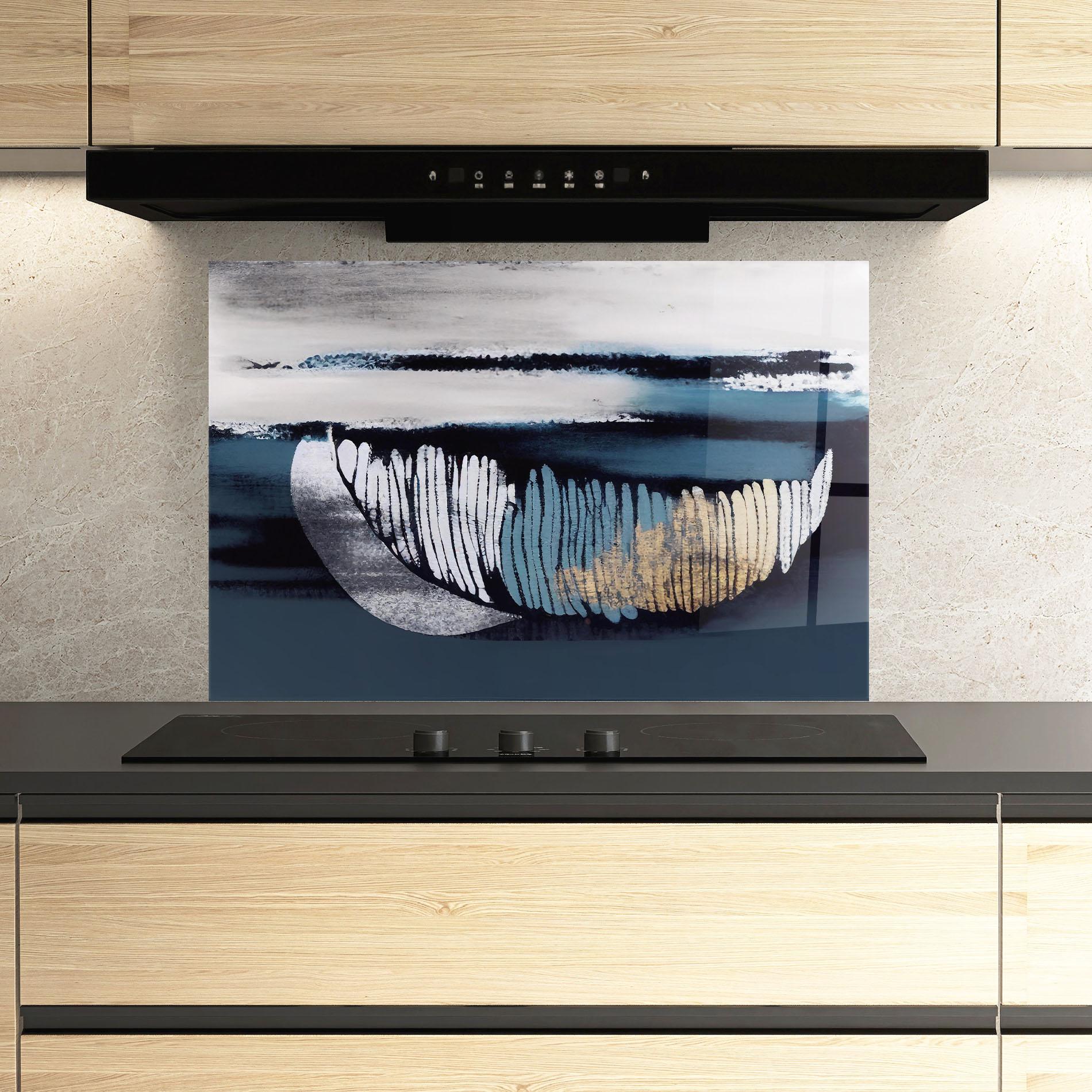 Panou Sticla Bucatarie Blue Feather mockup 3