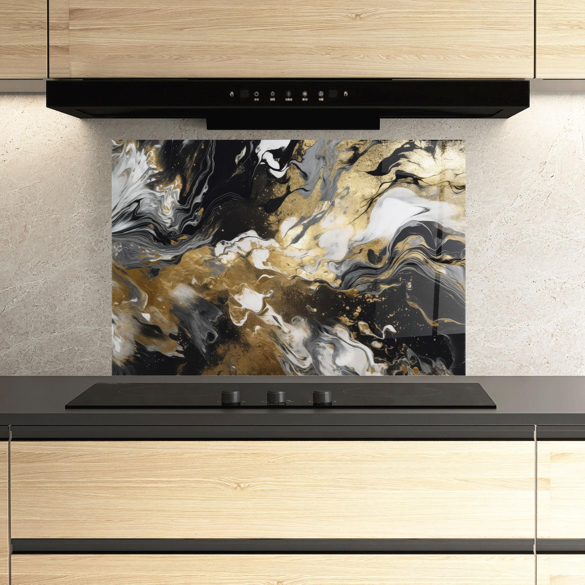 Panou Sticla Bucatarie Gold Acrylic Fluid mockup 3