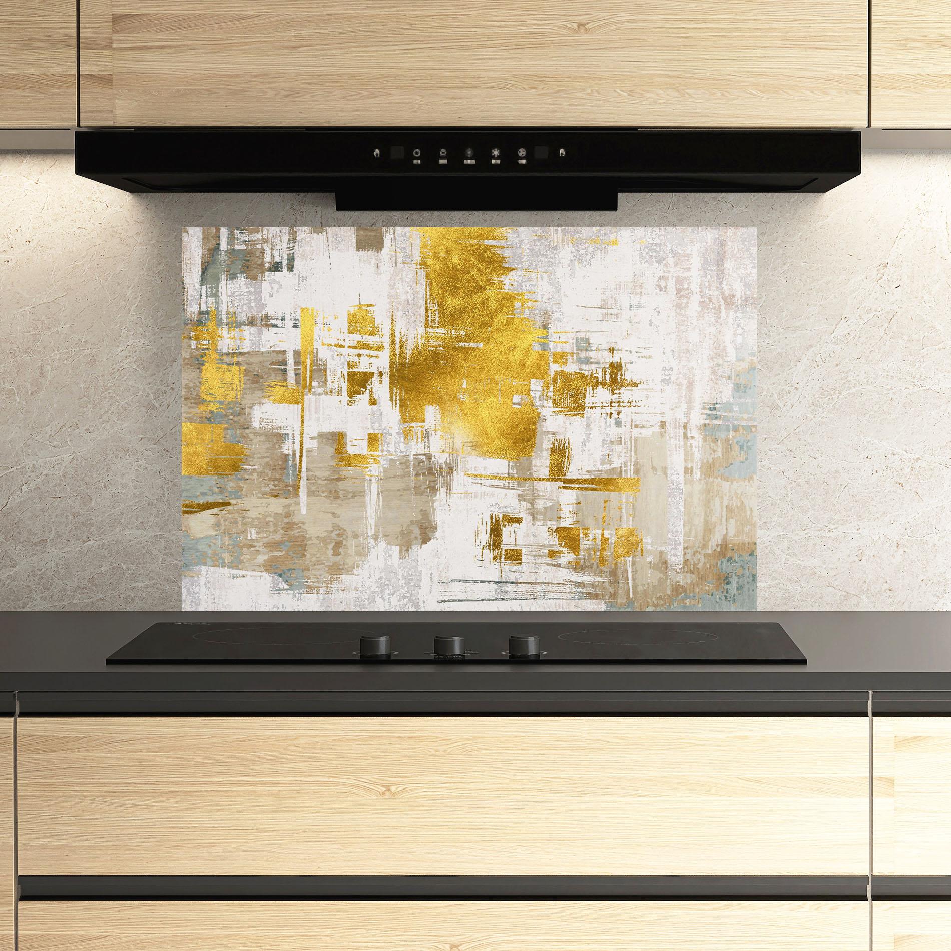 Panou Sticla Bucatarie Gold And White Brush mockup 3