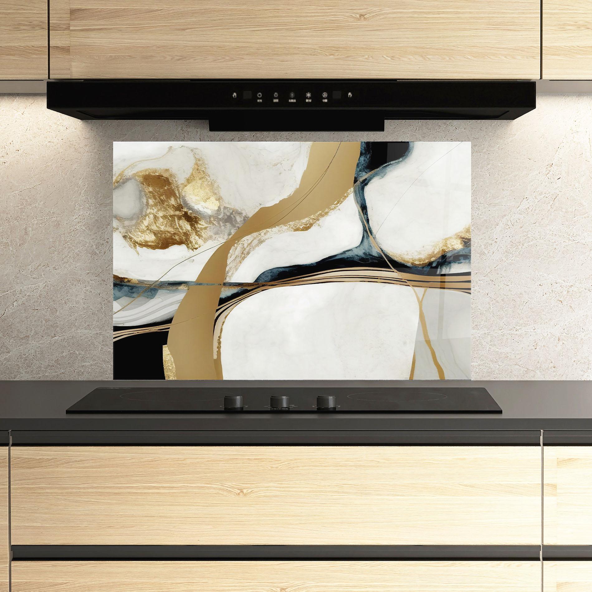 Panou Sticla Bucatarie Golden Blue Marble mockup 3