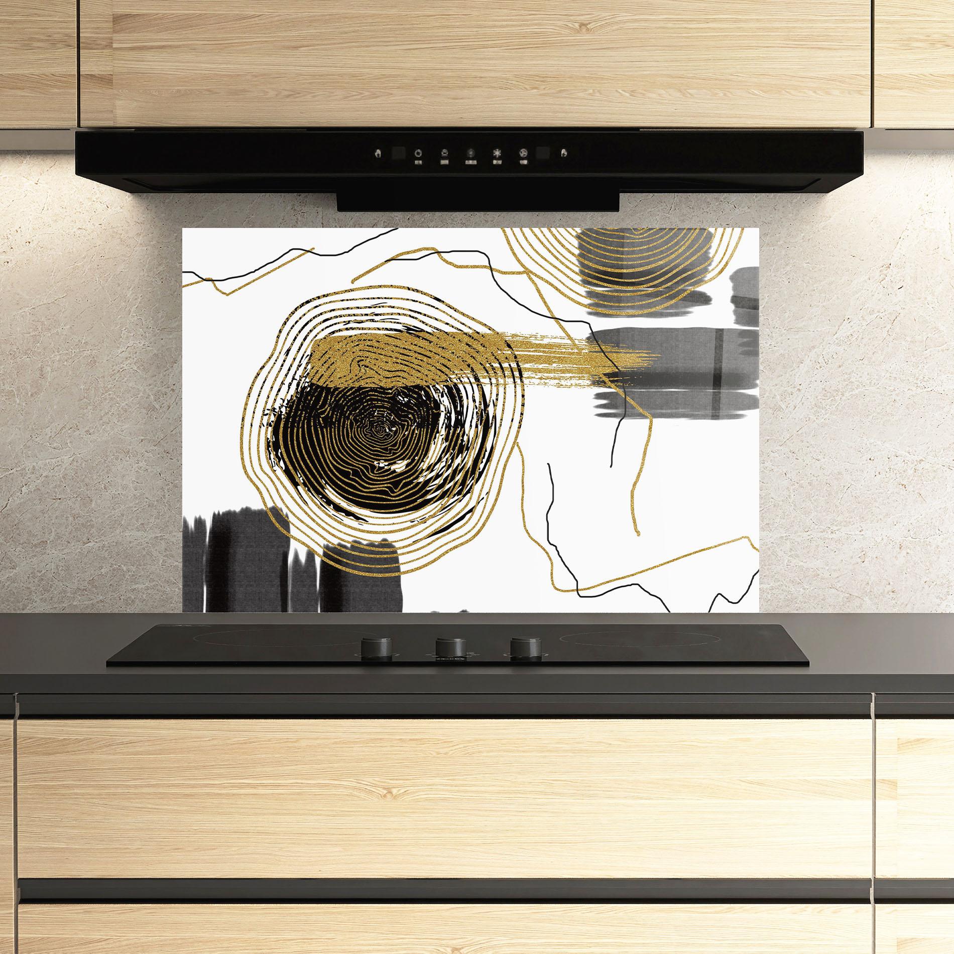 Panou Sticla Bucatarie Golden Grey Spiral mockup 3