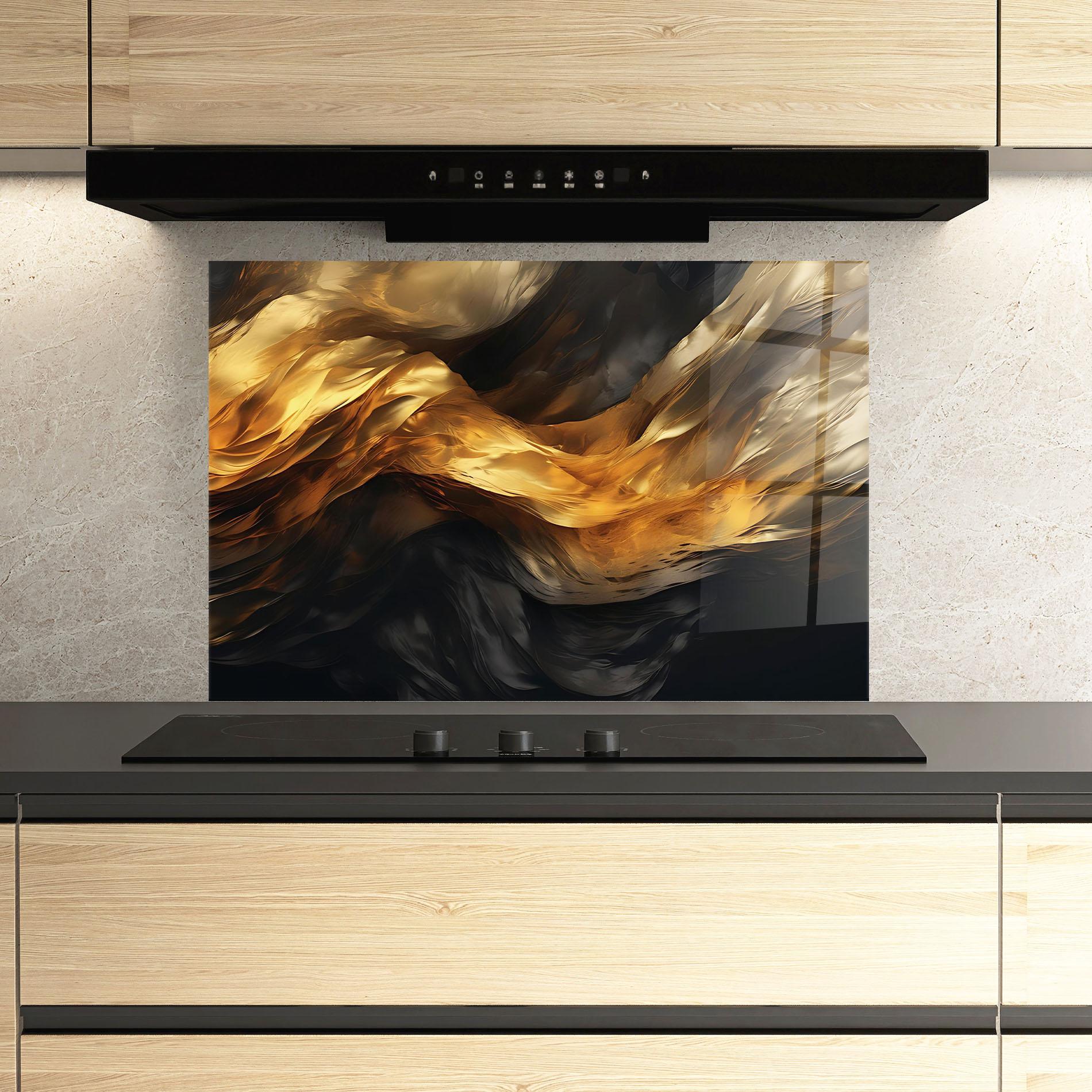Panou Sticla Bucatarie Golden Waves With Black mockup 3