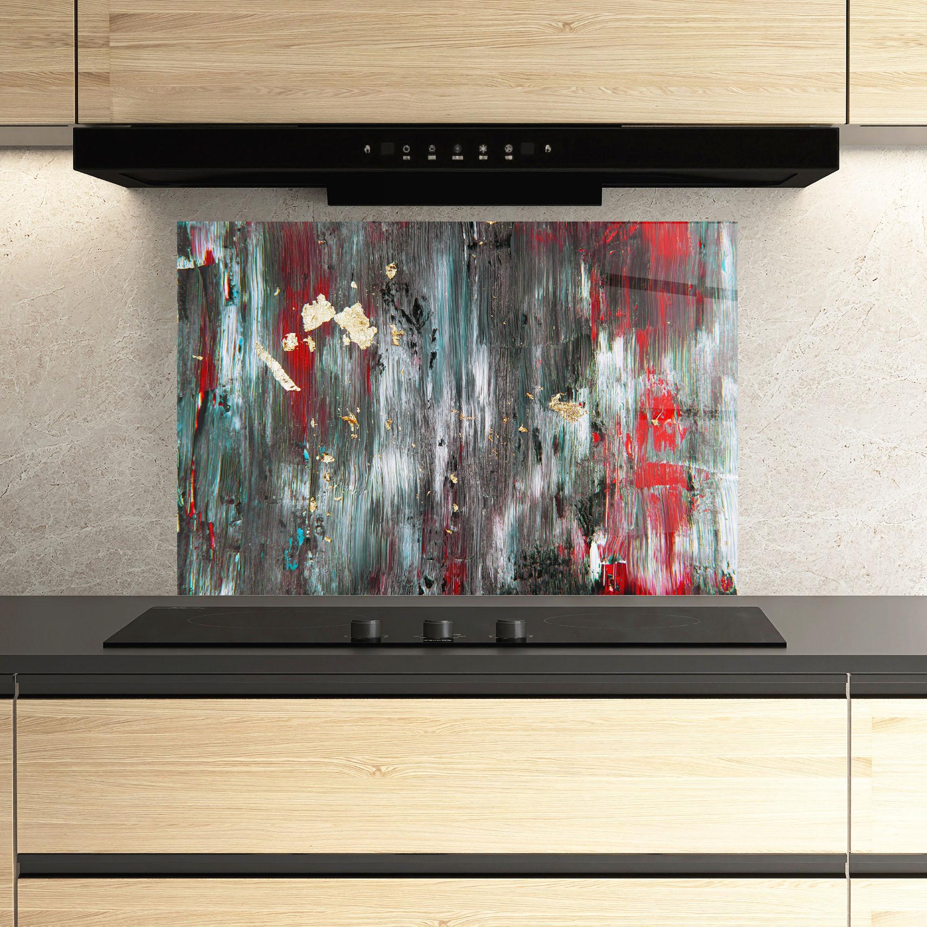 Panou Sticla Bucatarie Grey With Red Painting mockup 3