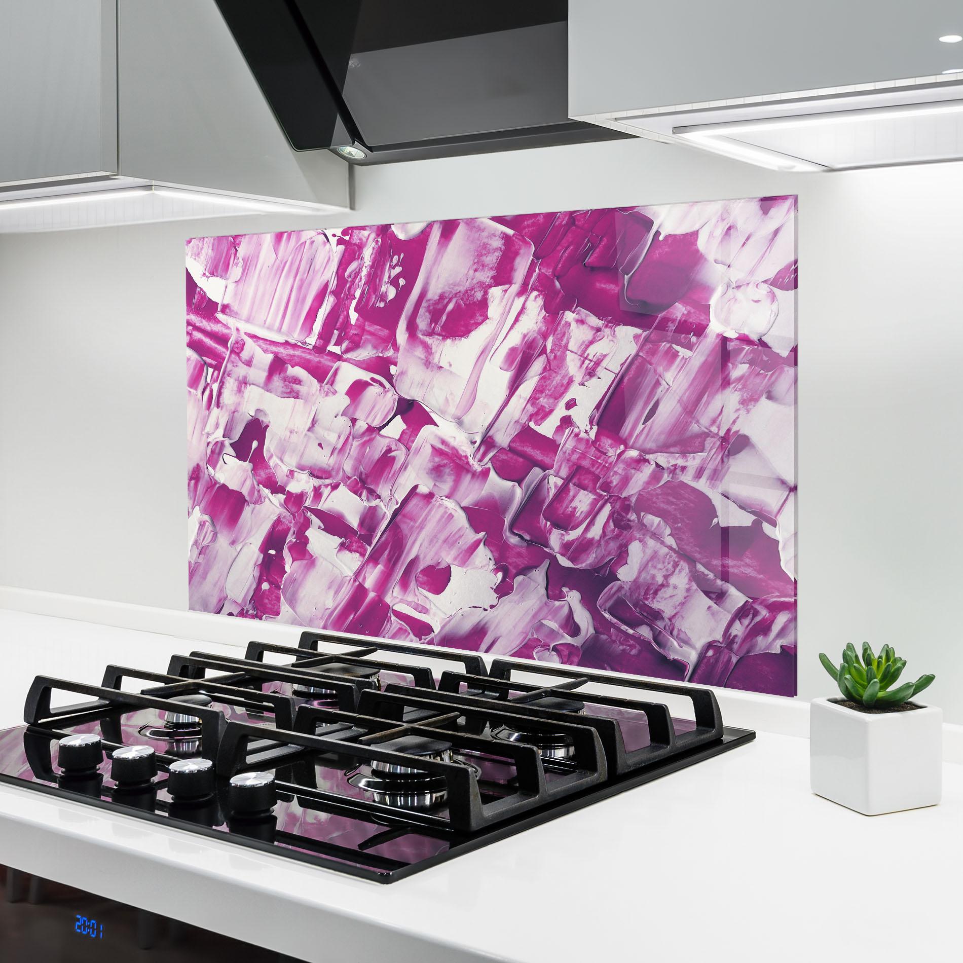 Panou Sticla Bucatarie Abstract White And Pink mockup 6