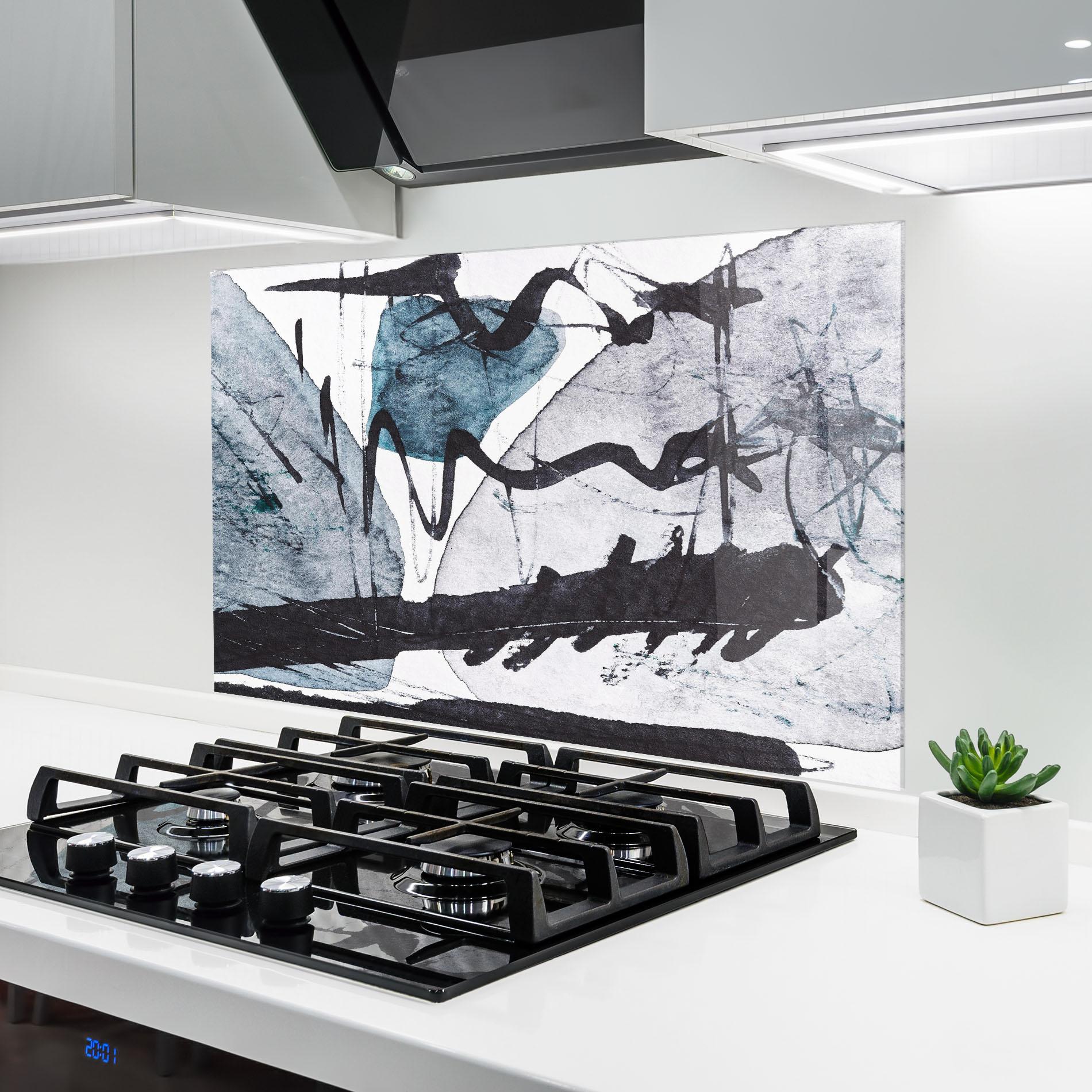 Panou Sticla Bucatarie Black Grey Lines mockup 6