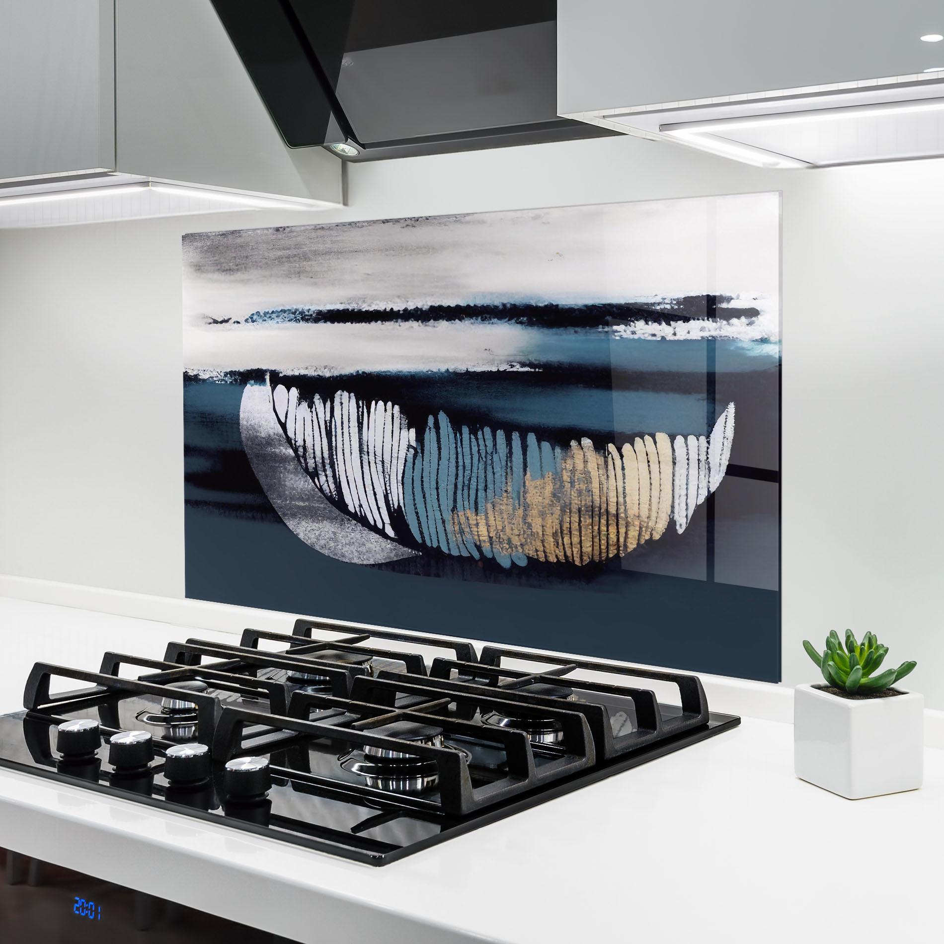 Panou Sticla Bucatarie Blue Feather mockup 6