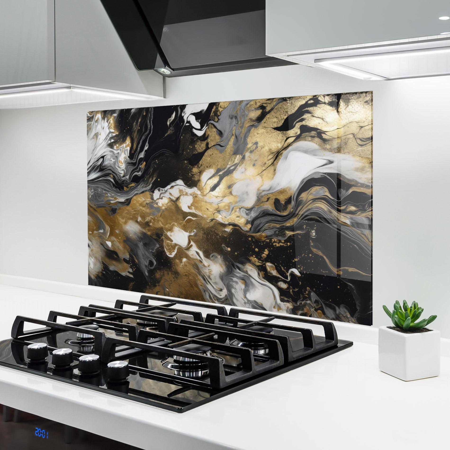 Panou Sticla Bucatarie Gold Acrylic Fluid mockup 6