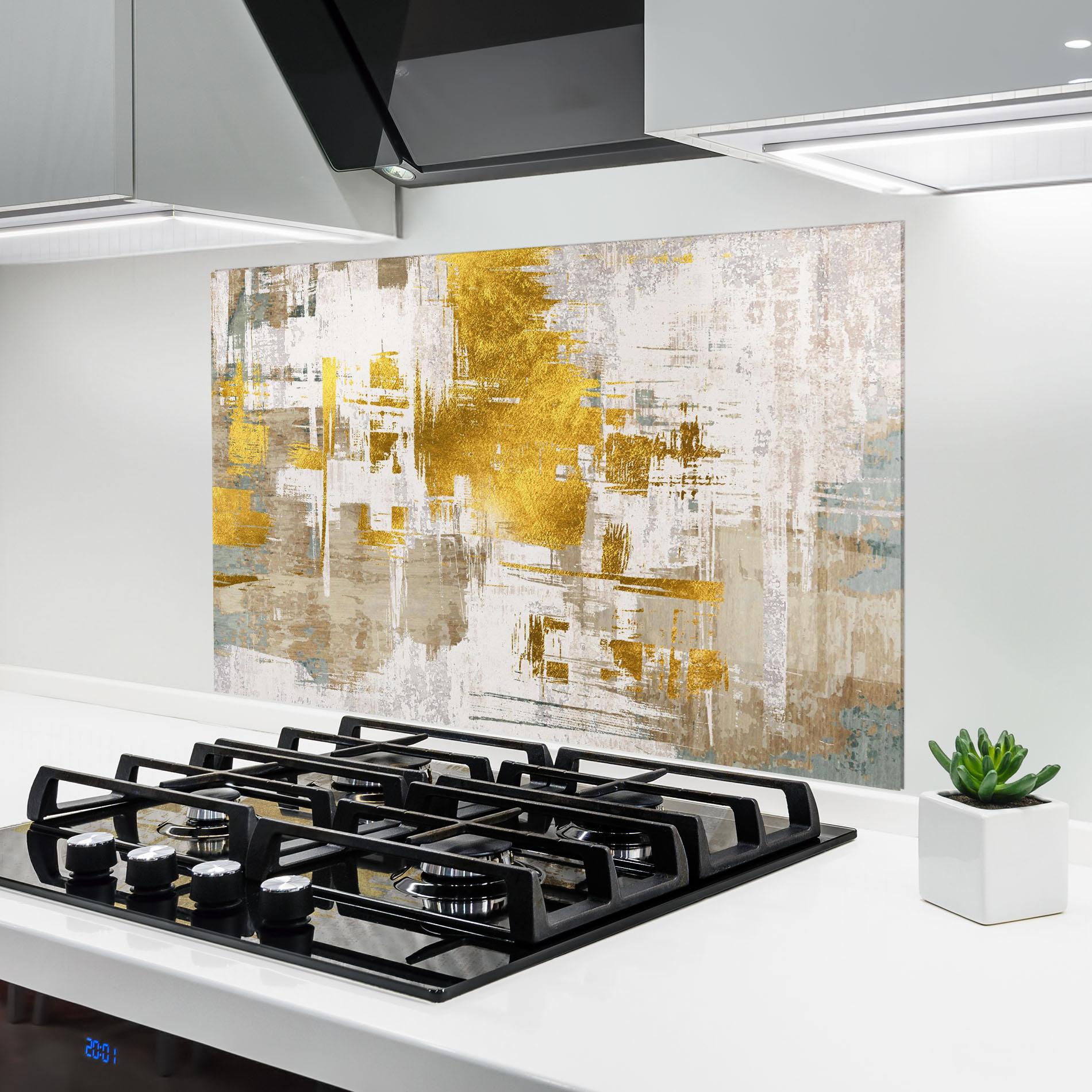 Panou Sticla Bucatarie Gold And White Brush mockup 6