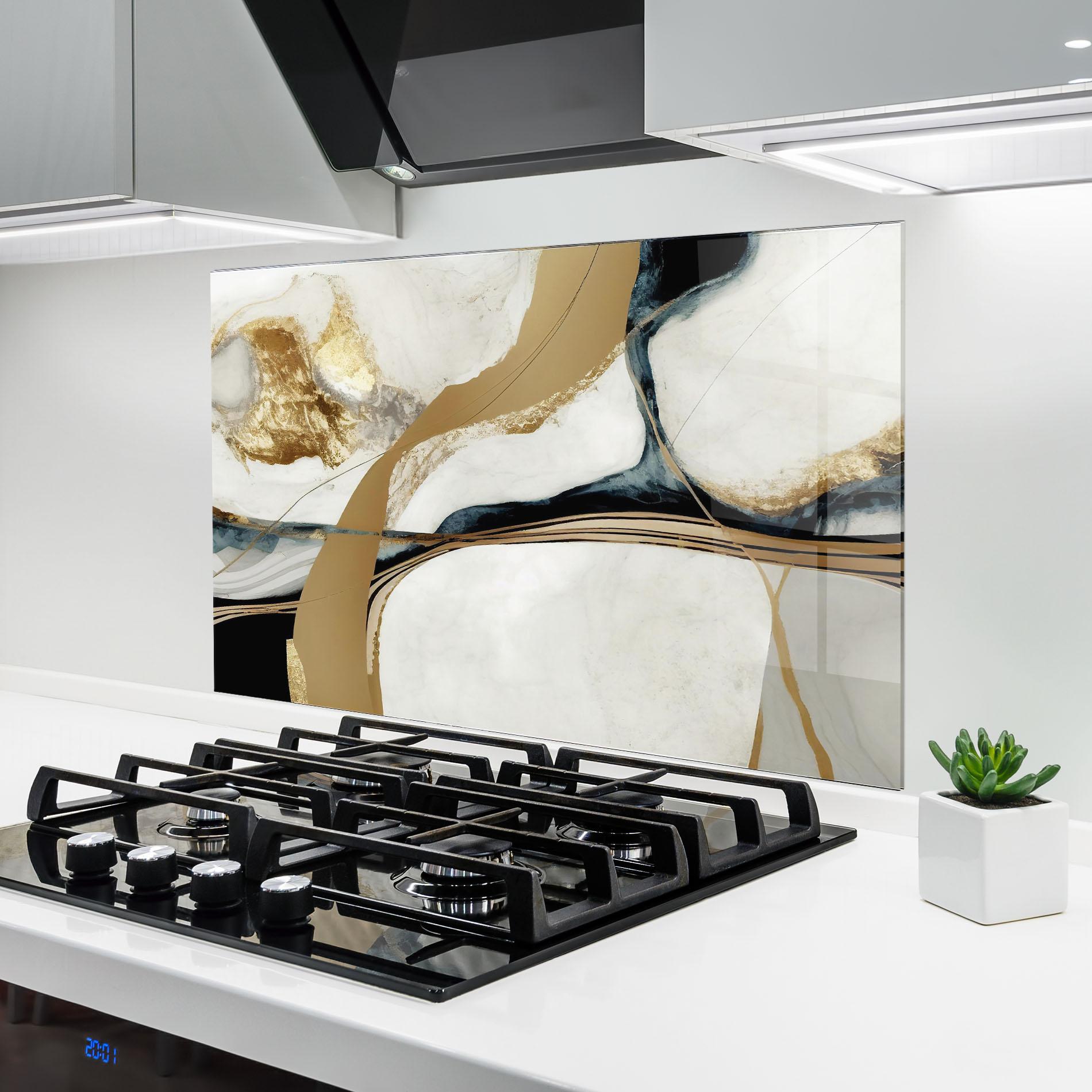 Panou Sticla Bucatarie Golden Blue Marble mockup 6