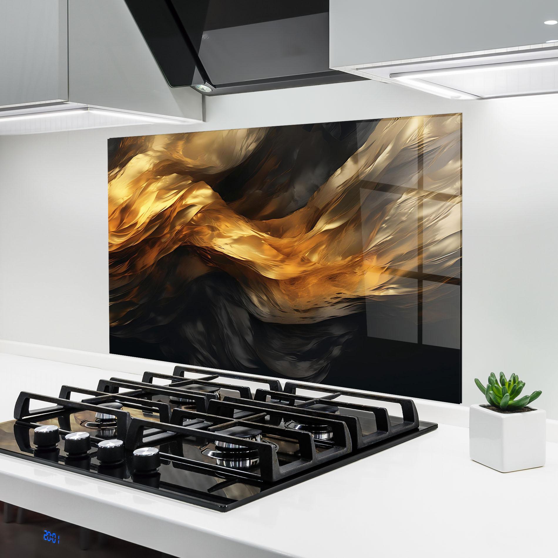 Panou Sticla Bucatarie Golden Waves With Black mockup 6