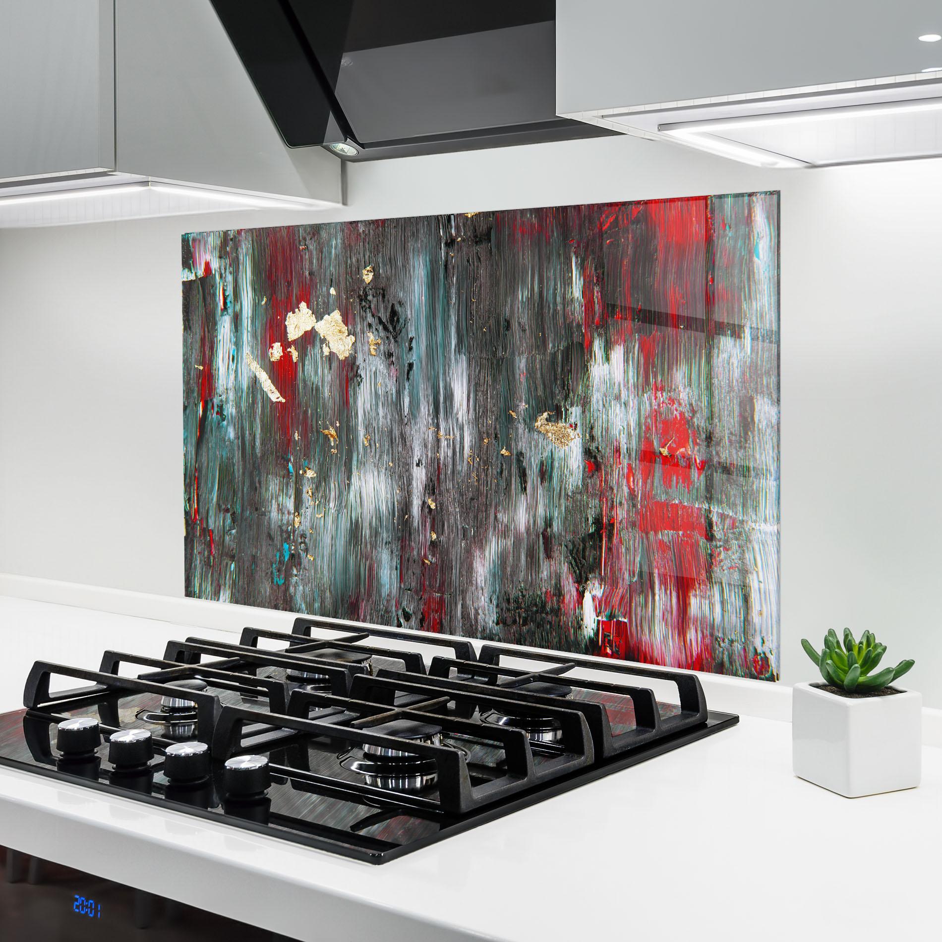 Panou Sticla Bucatarie Grey With Red Painting mockup 6