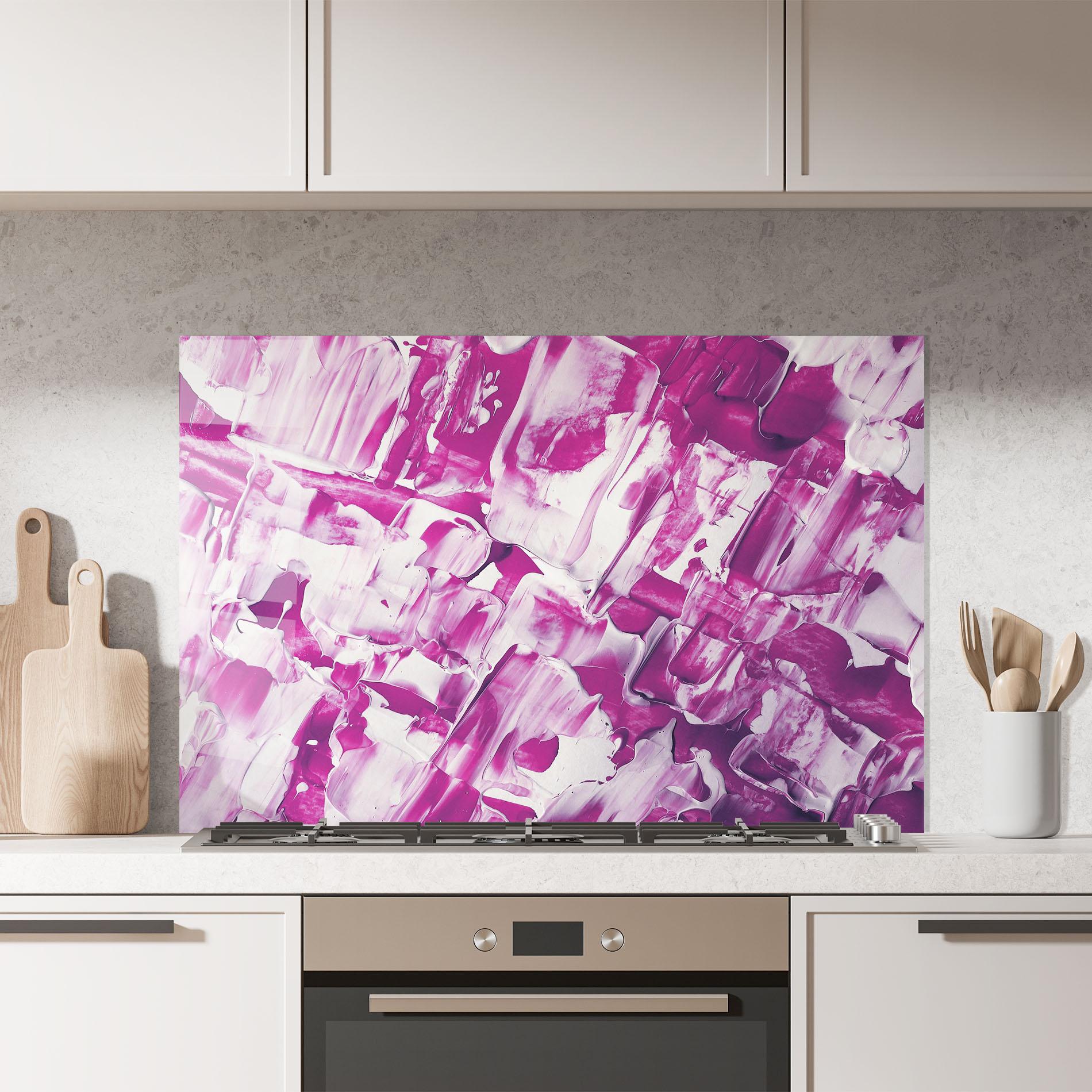 Panou Sticla Bucatarie Abstract White And Pink mockup 7