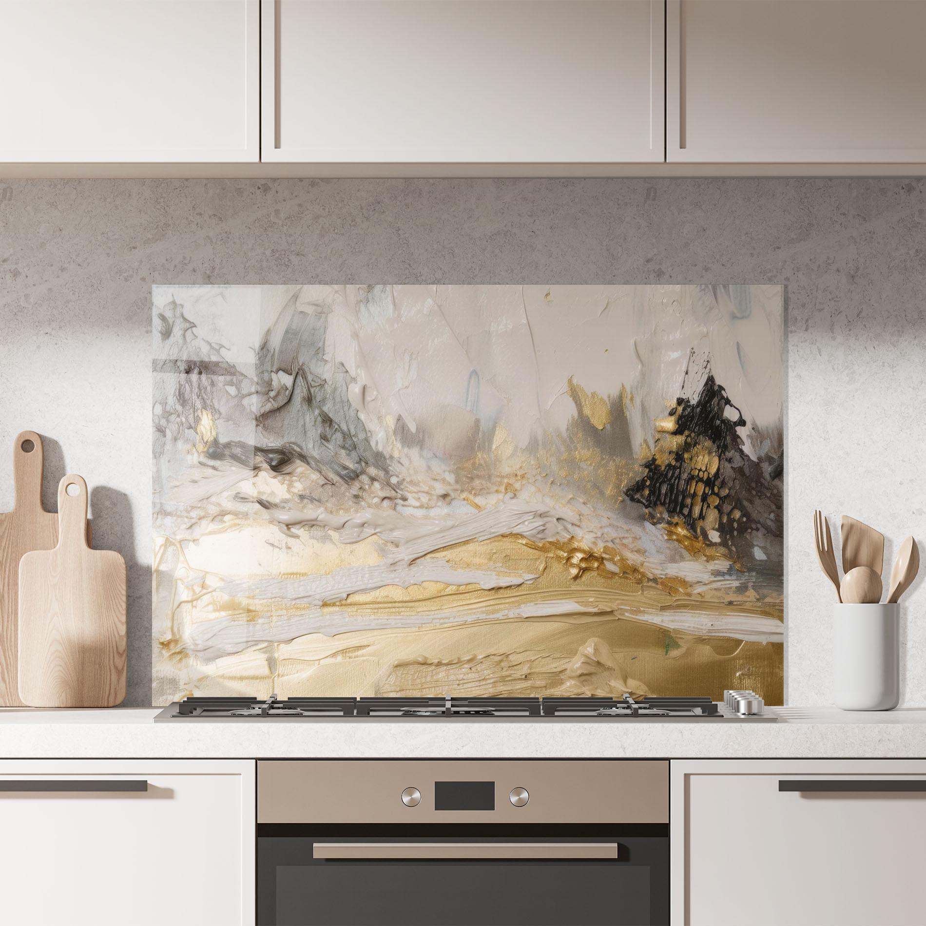 Panou Sticla Bucatarie Abstract White Waves mockup 7